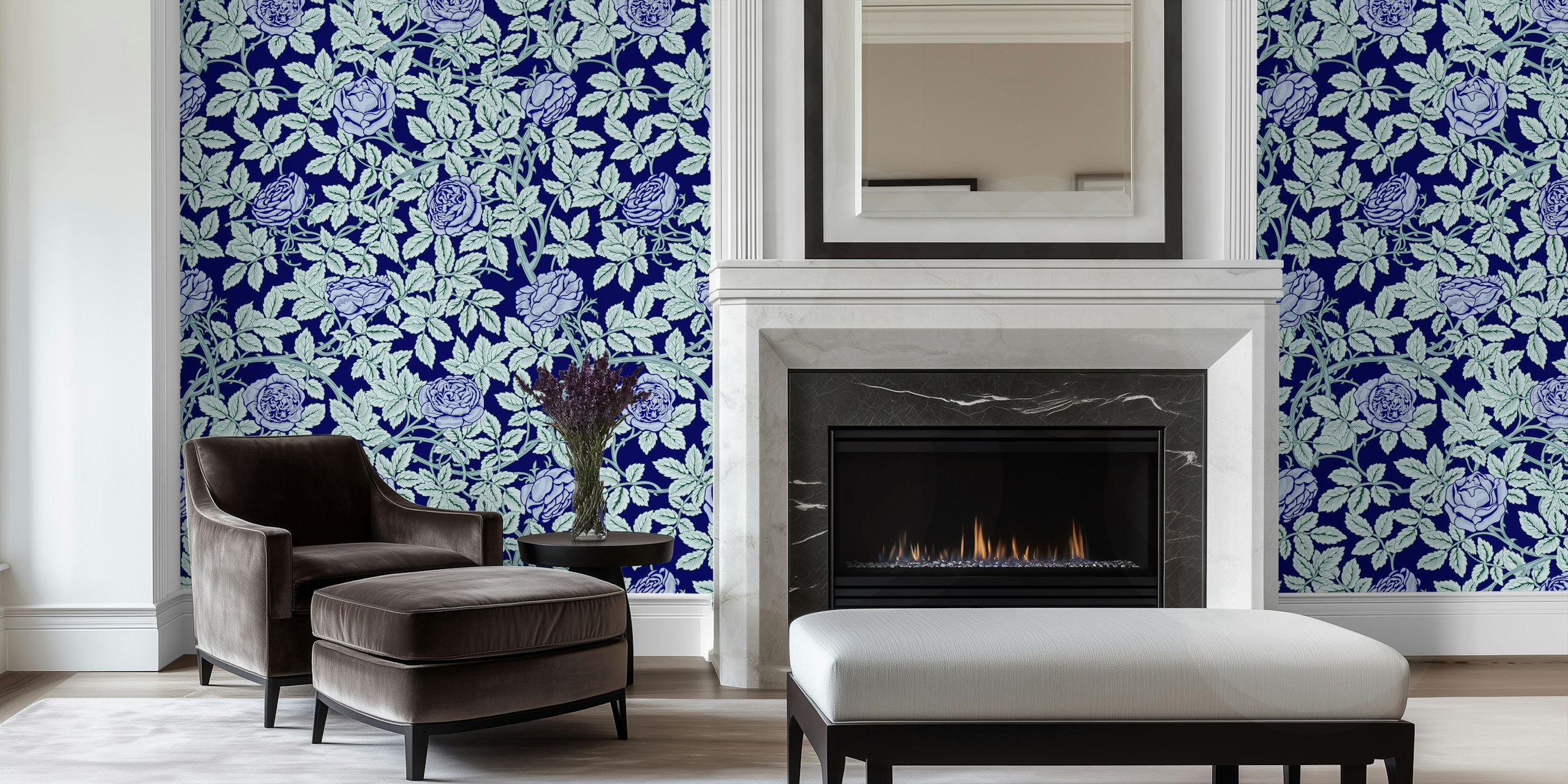 Victorian Rambling Rose wallpaper in a room