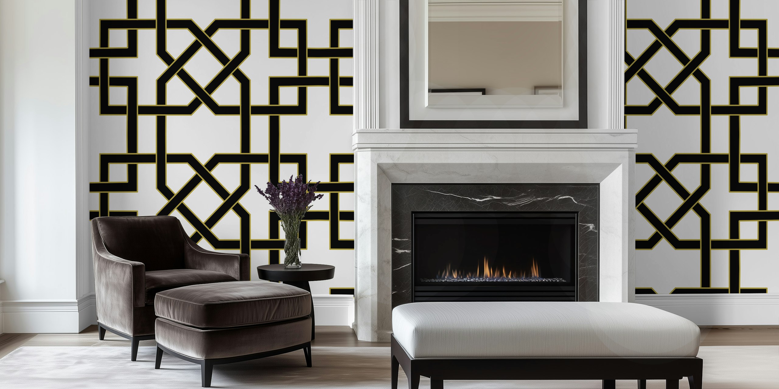 Arabesque art style wallpaper in room setting