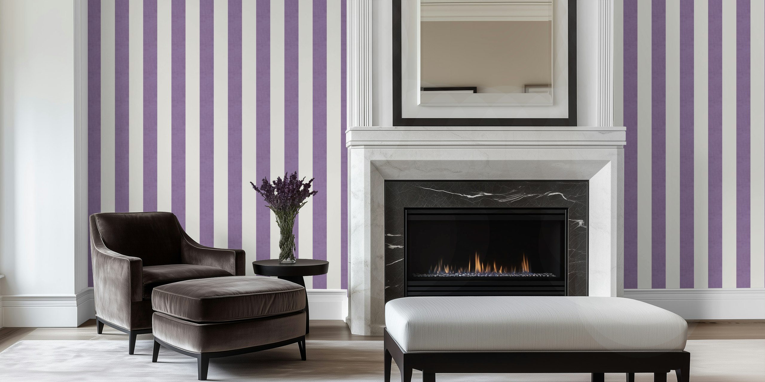 Πολυτελής ριγέ Small Purple Stripes Textured ταπετσαρία στο δωμάτιο
