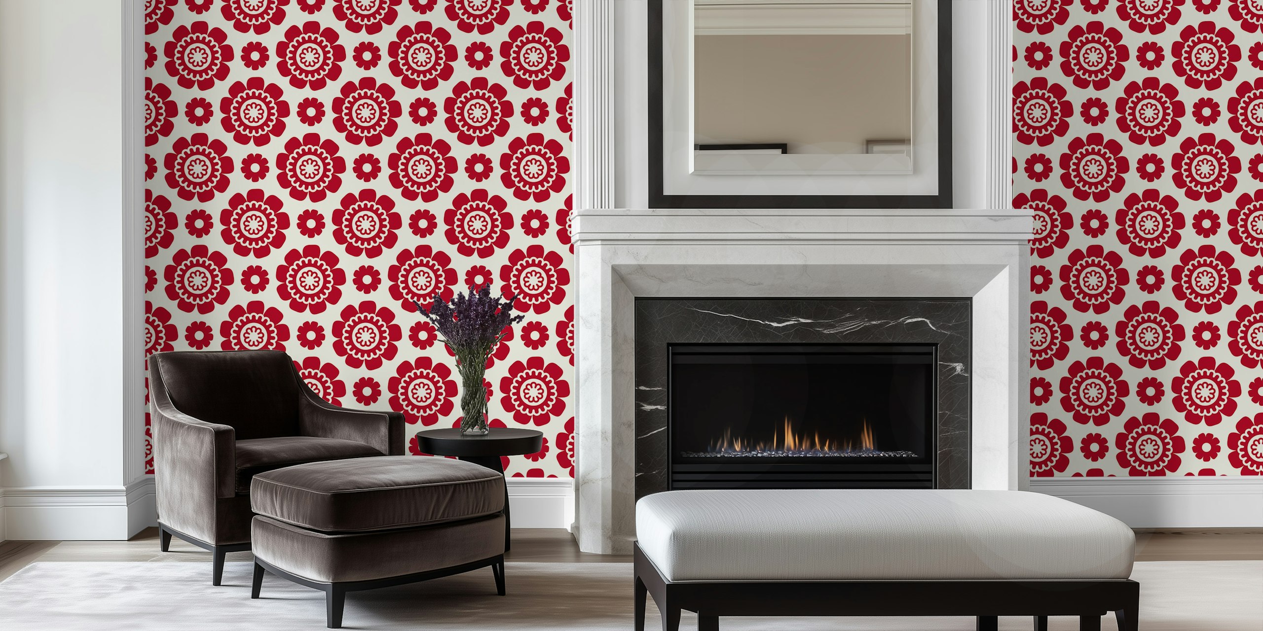 Fotomural con estampado de margaritas rojas en happywall.com