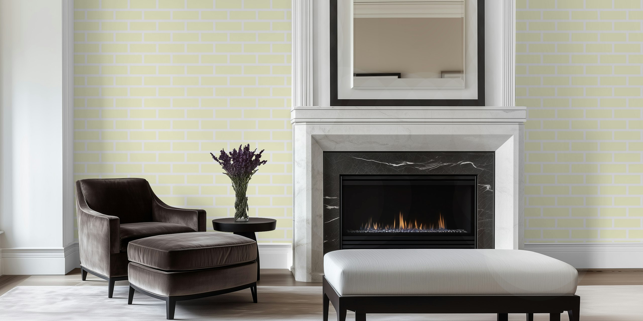 Cream brick wallpaper σε μια ρύθμιση δωματίου