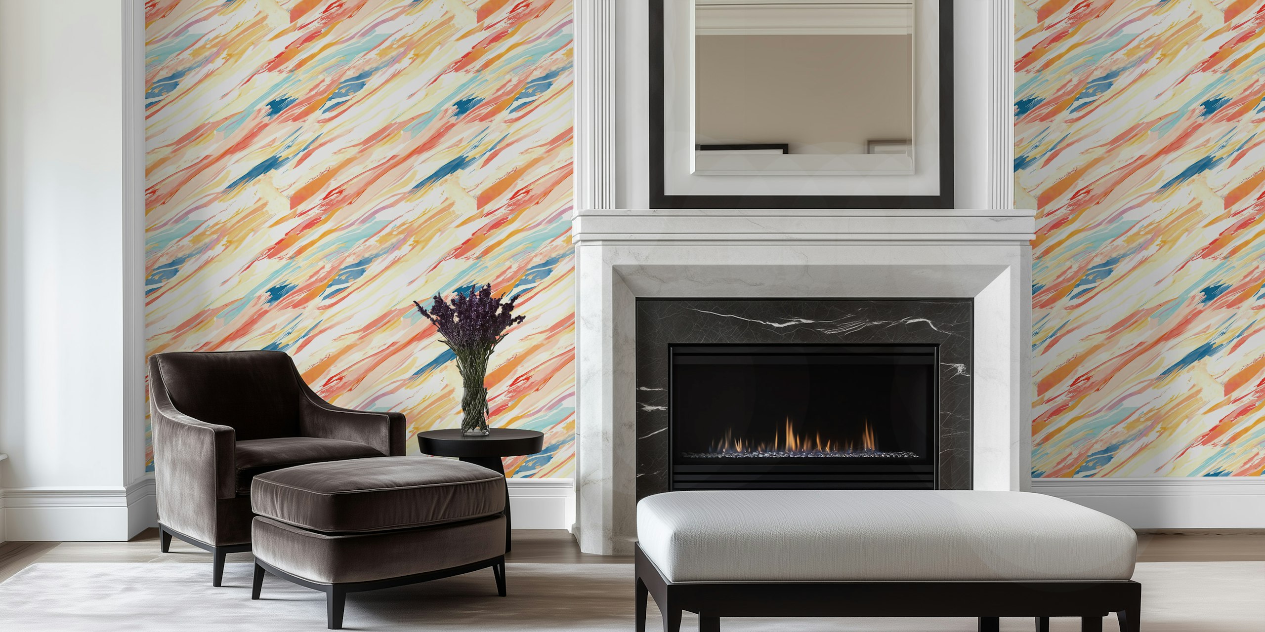 Abstract Geometric Oil Painting tapet i et rom