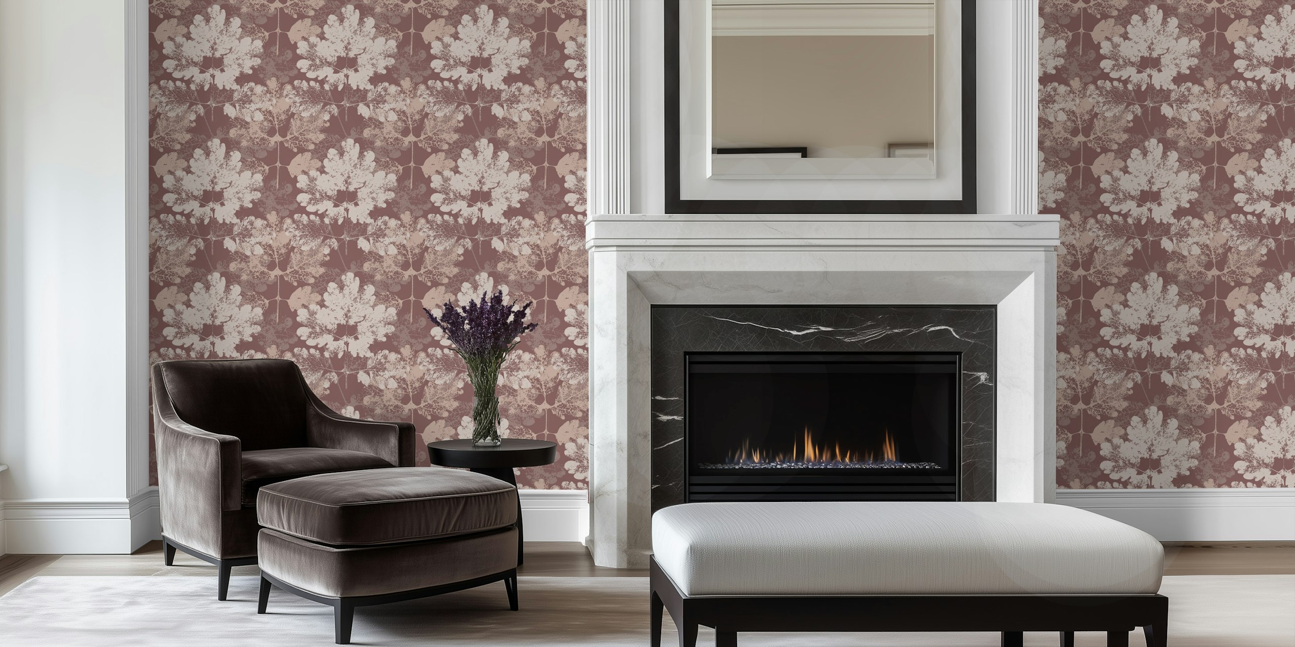 Botanical leaf pattern in soft pink tones wallpaper
