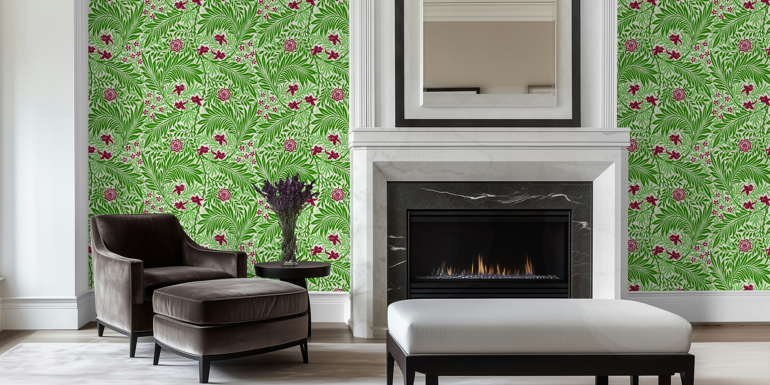 Ταπετσαρία Victorian Larkspur pattern 18 που προβάλλεται σε ένα δωμάτιο