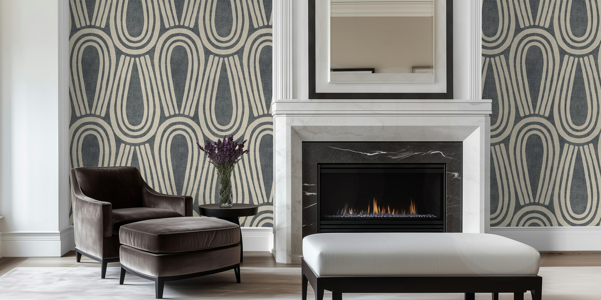 Textured loops in charcoal and warm grey wallpaper