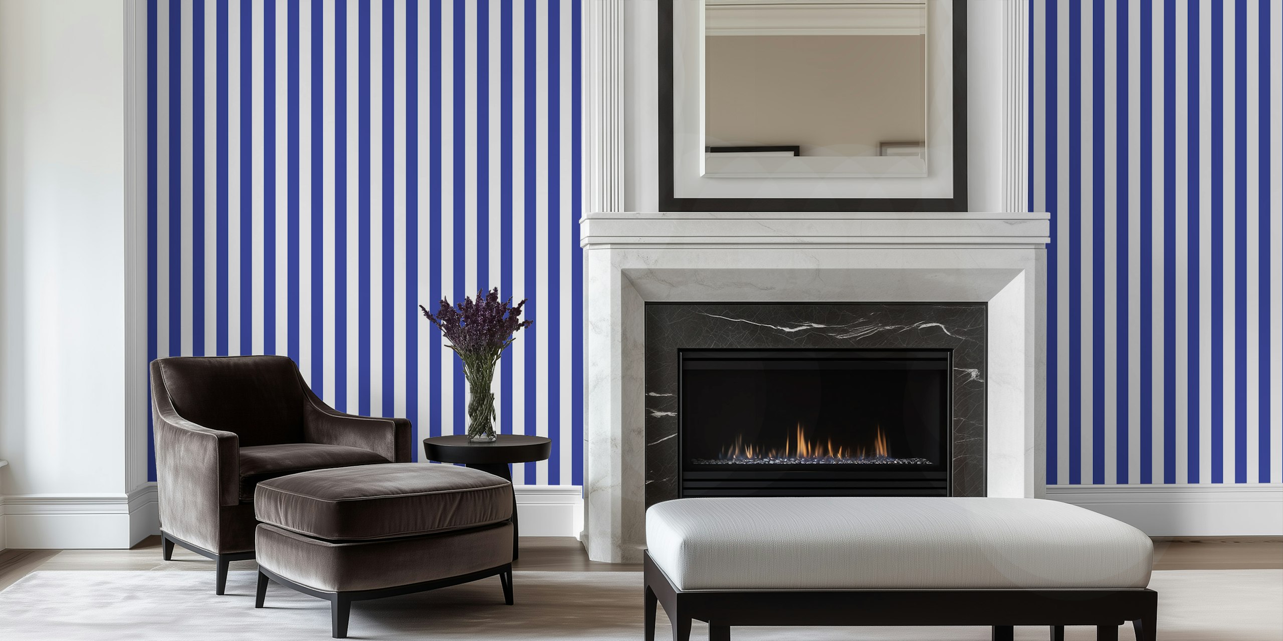 Blue and white stripes wallpaper in a room