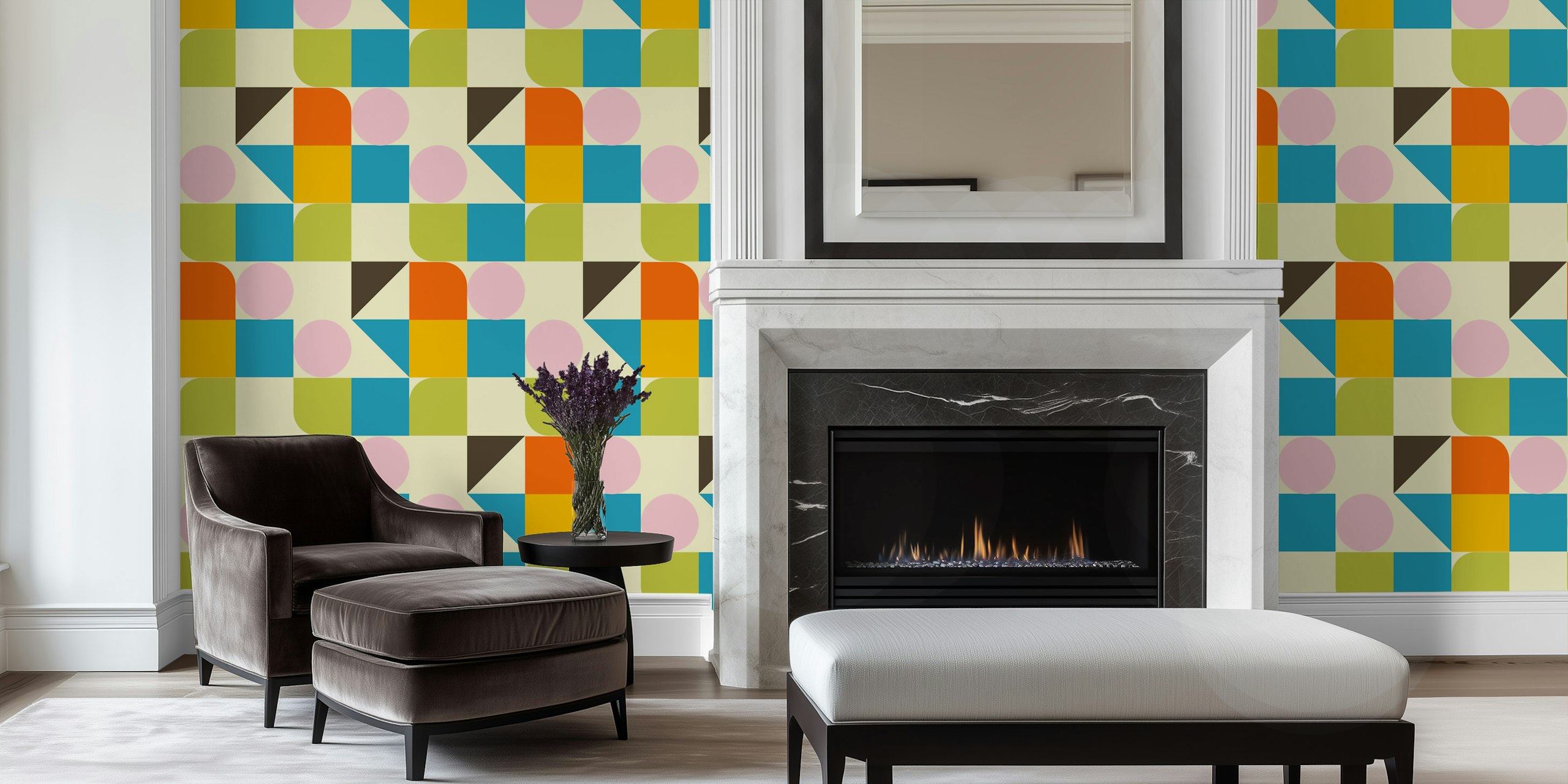 Bauhaus Cube Quilt Beige wallpaper in a room