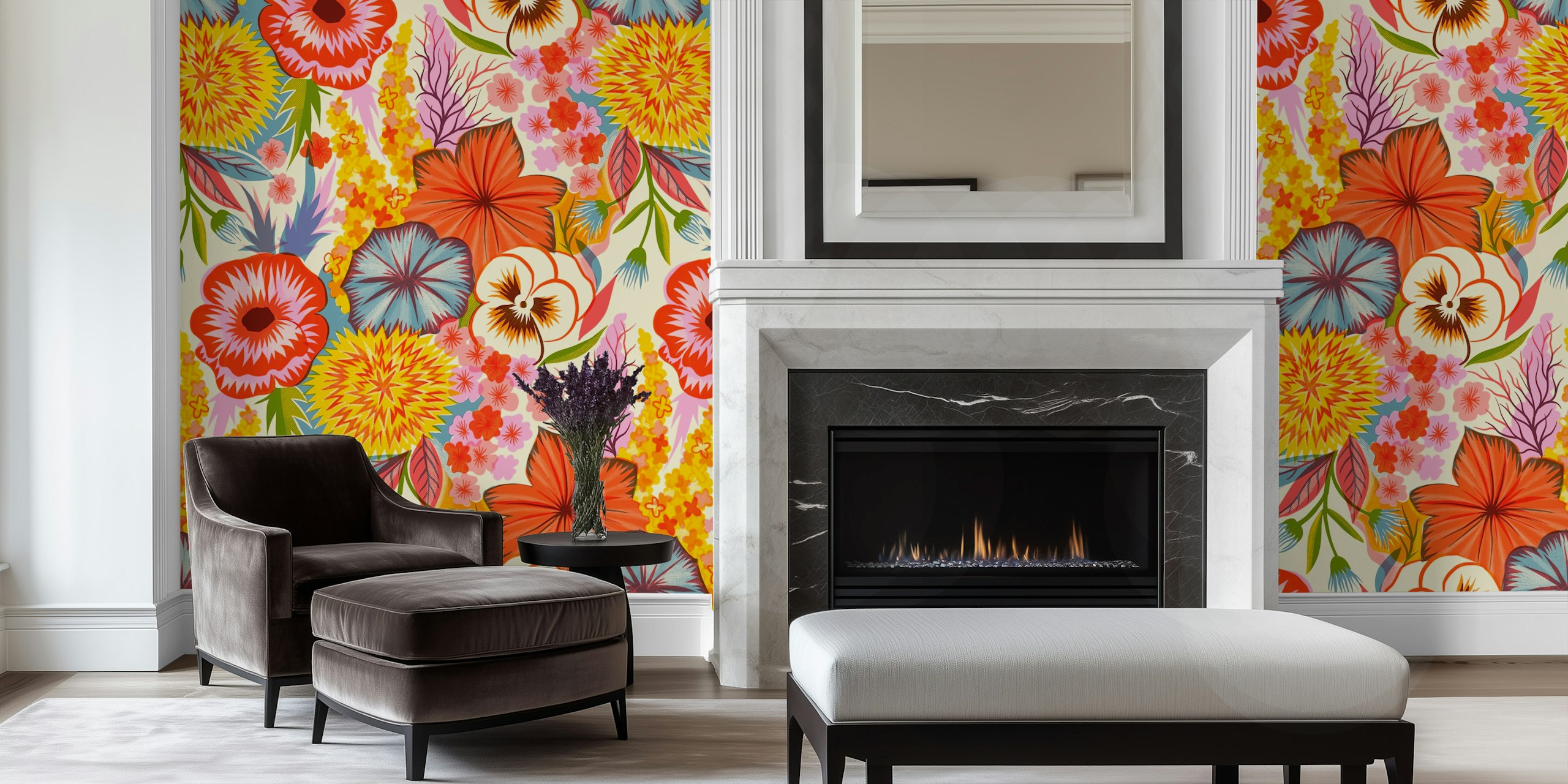 Vibrant blomsterdesign til boligindretning