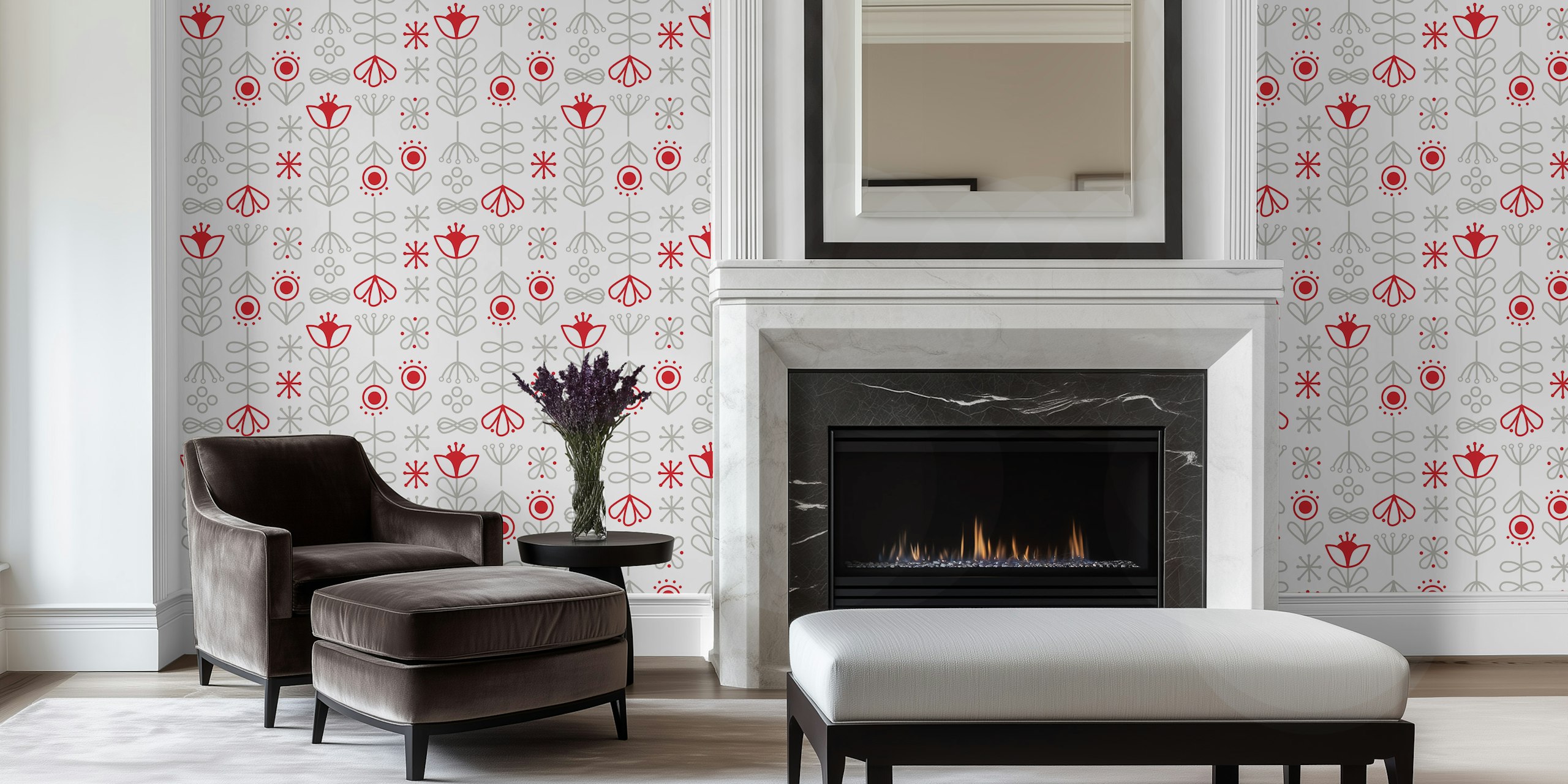 Folk Floral in Red wallpaper in a room