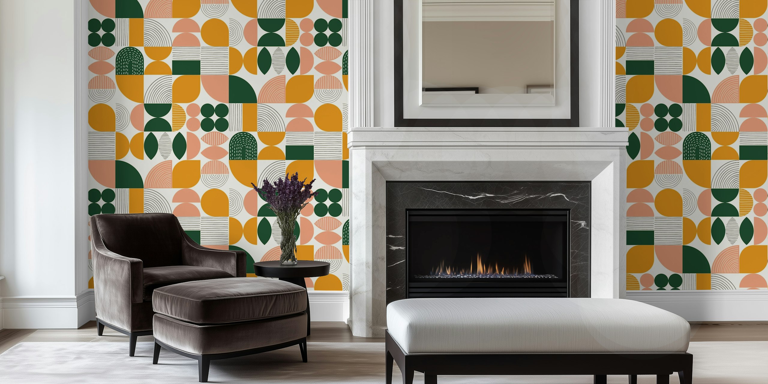 Mod Geometric Shapes & Lines - Green Mustard in un interno moderno