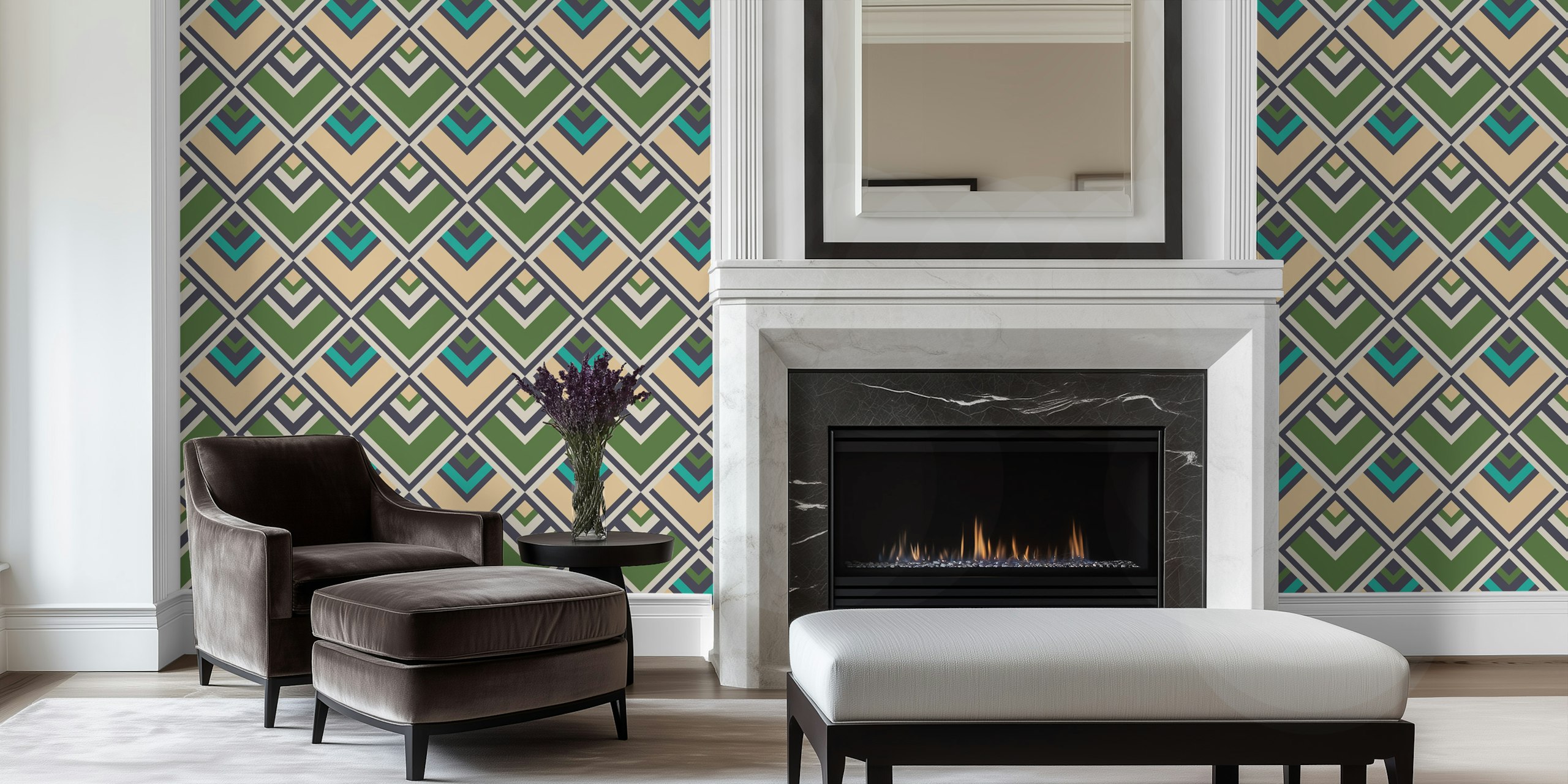 Retro diamond graphic wallpaper i ett rum