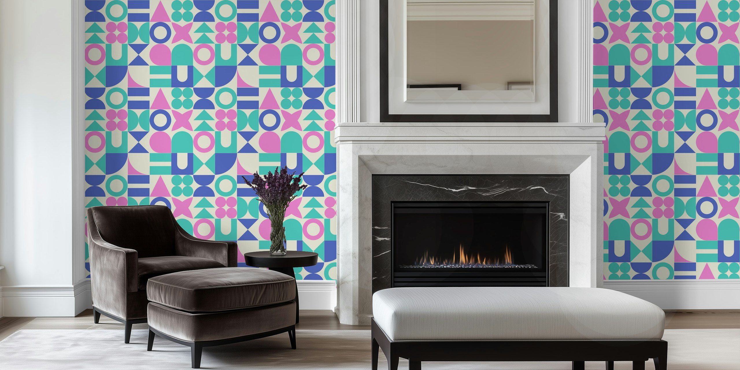 Pop Art Mid Century Retro Geometric Shapes dans une pièce