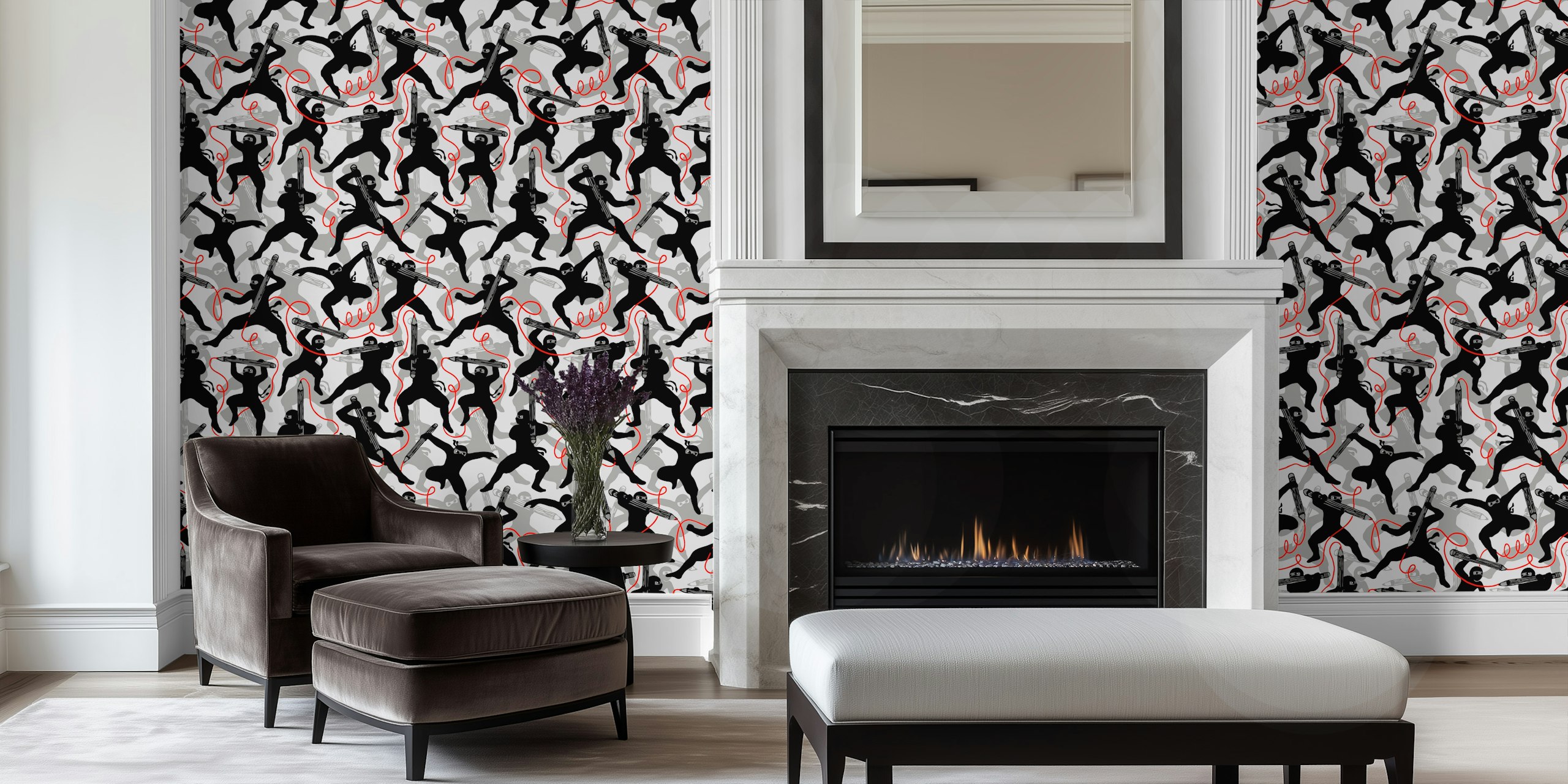 Ninja school wallpaper displayed in a room