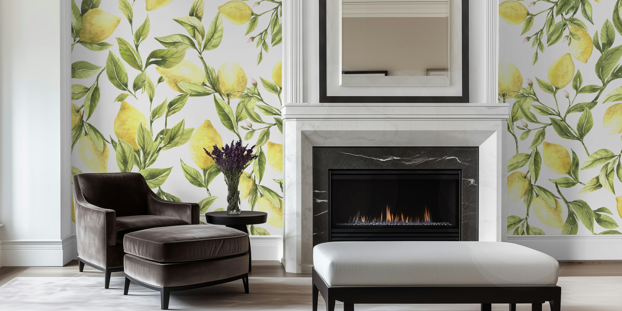 Vintage lemon wallpaper design in a room