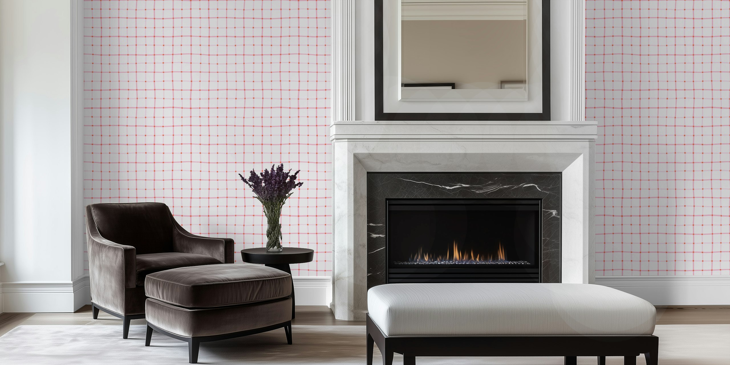 Hand drawn pink and orange grid wallpaper