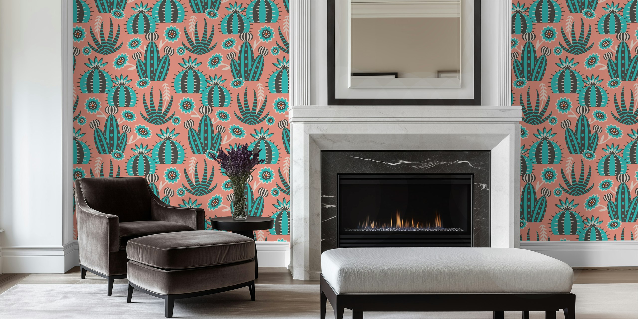 Desert Garden Retro Cactus wallpaper in a room