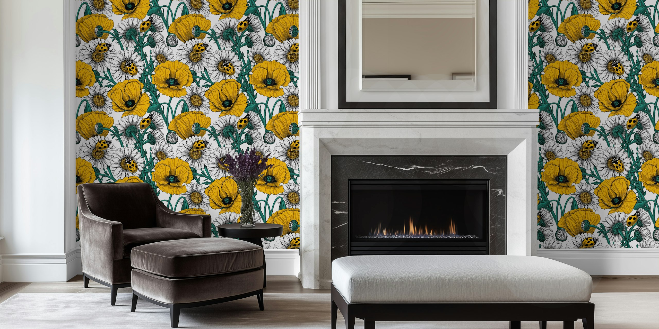 Vibrant meadow wallpaper design in a room