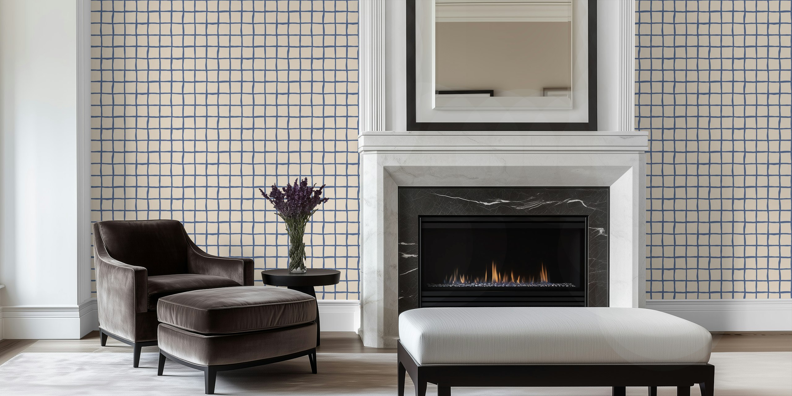 Coastal checkers grid-behang in een kamer