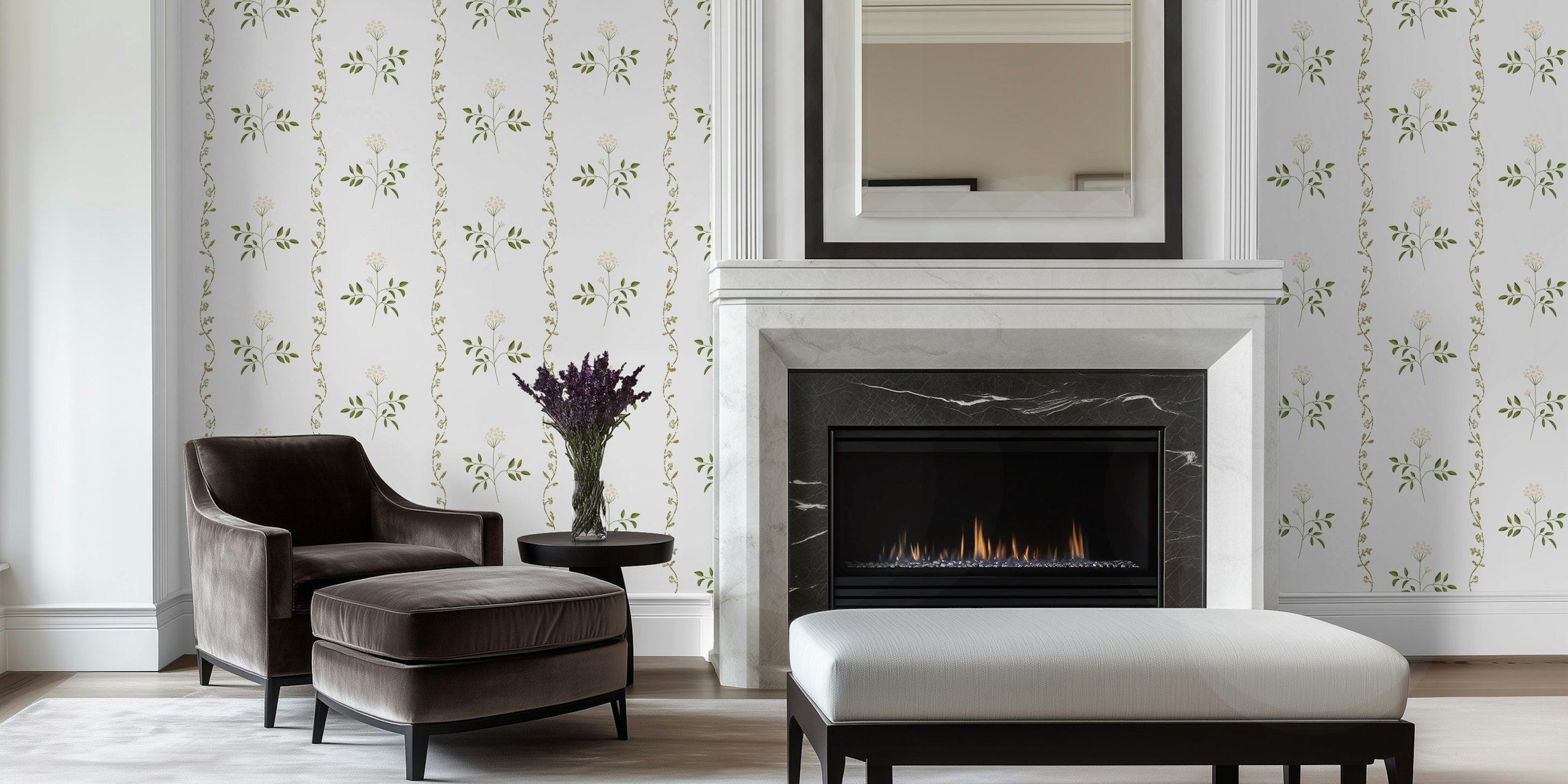 Minimal floral stripes wallpaper in a room