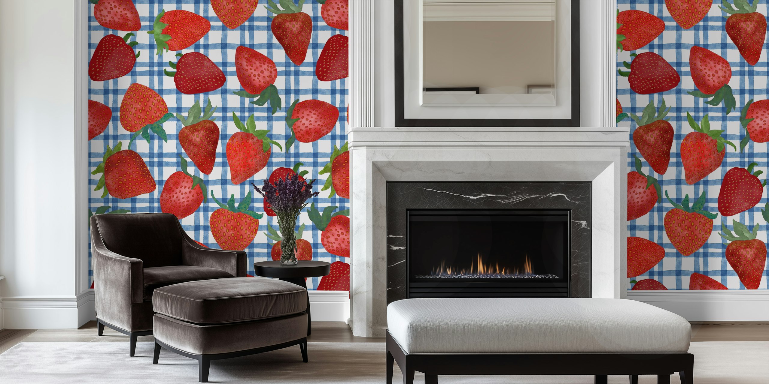 Watercolor Strawberries 5 wallpaper in a room