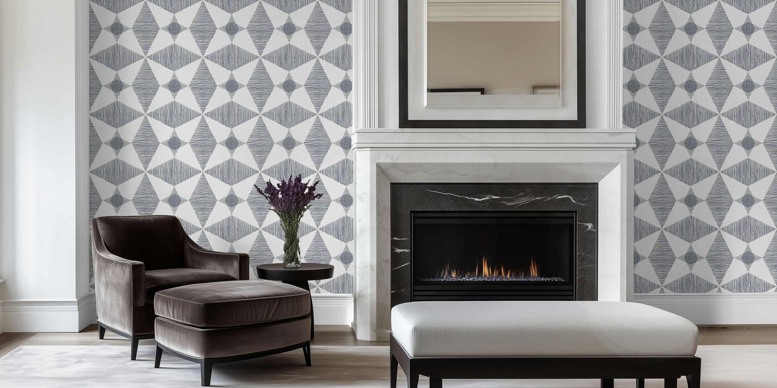 Zidna slika Mid Century Modern Stars u tamnoplavoj boji s geometrijskim uzorkom zvijezda