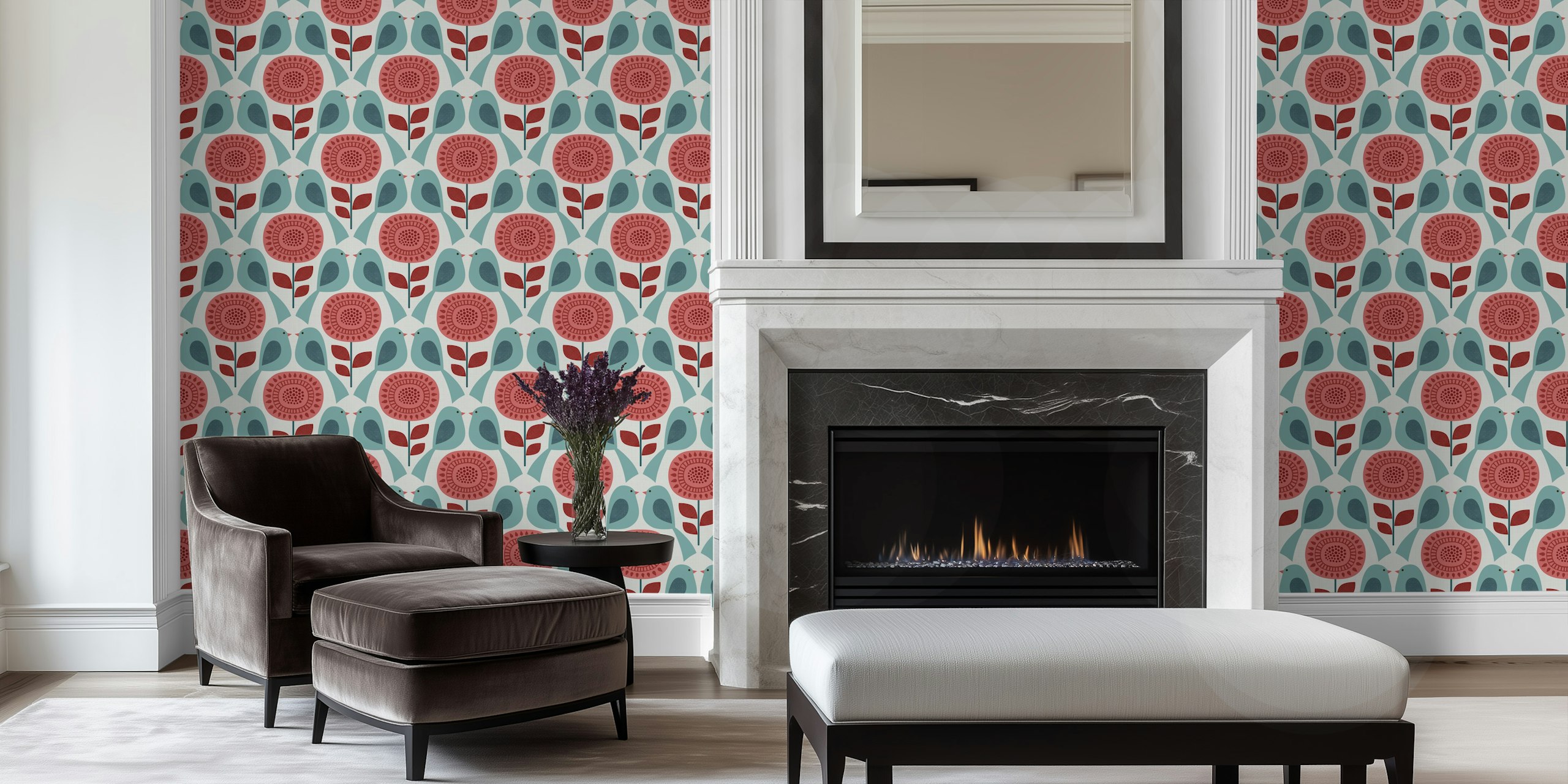 Design tapety Geometric flowers and birds