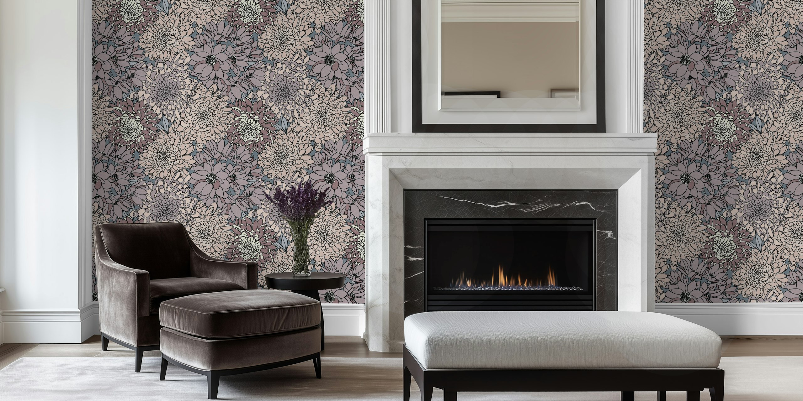 Lavender floral patterns and shapes wallpaper