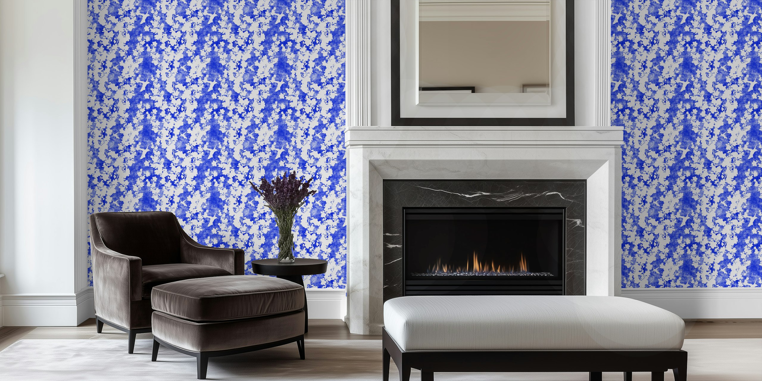 Design tapety Cherry blossom silhouettes na modré