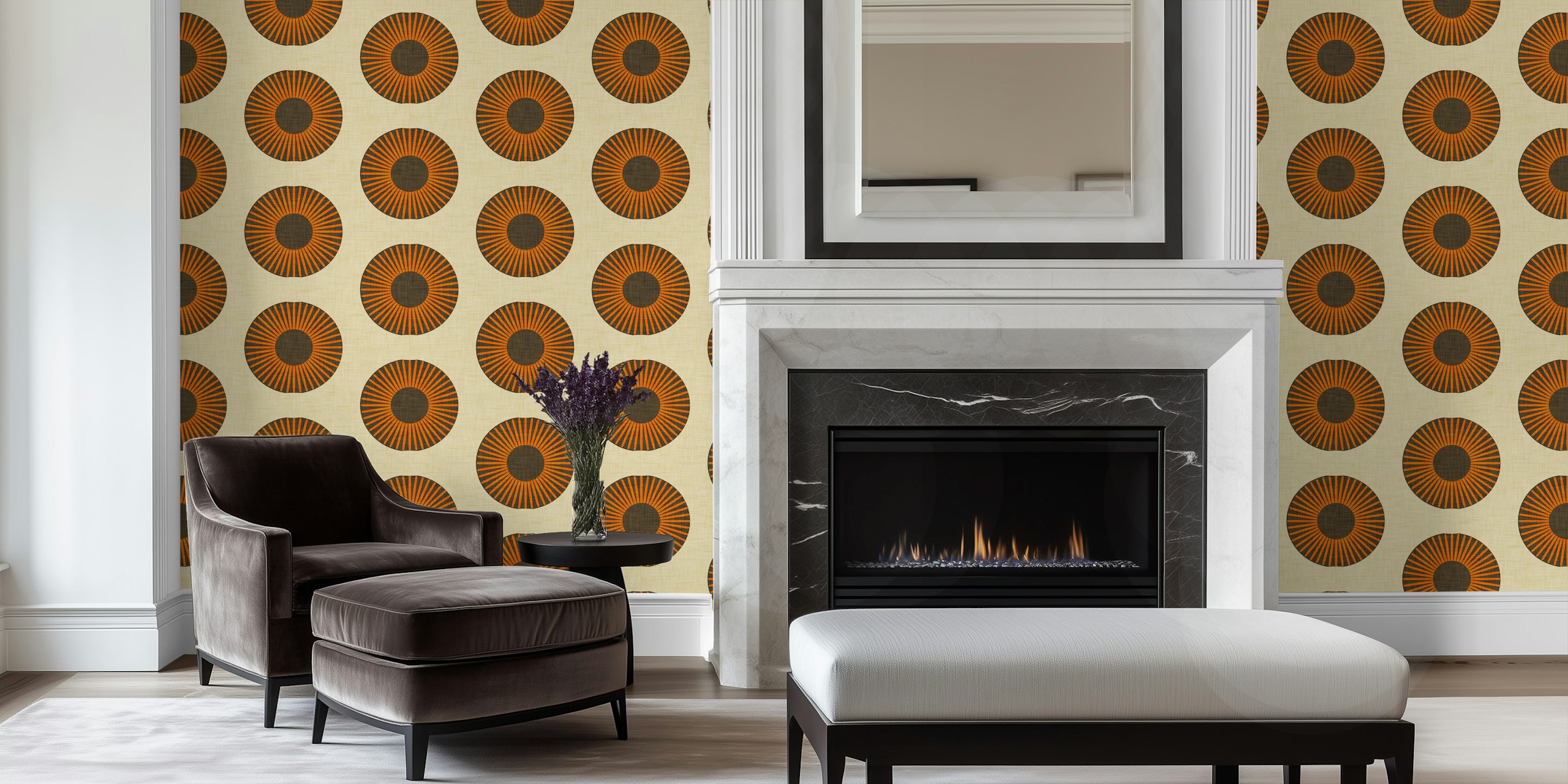 Earth Mod Abstract Sun beige and brown circular pattern wallpaper