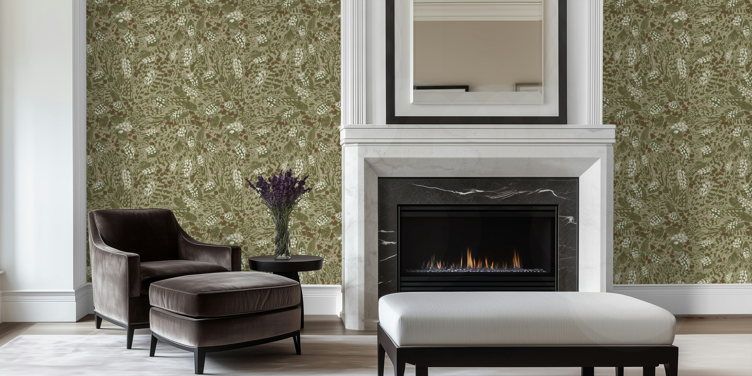 Wild animal print khaki wallpaper in a room
