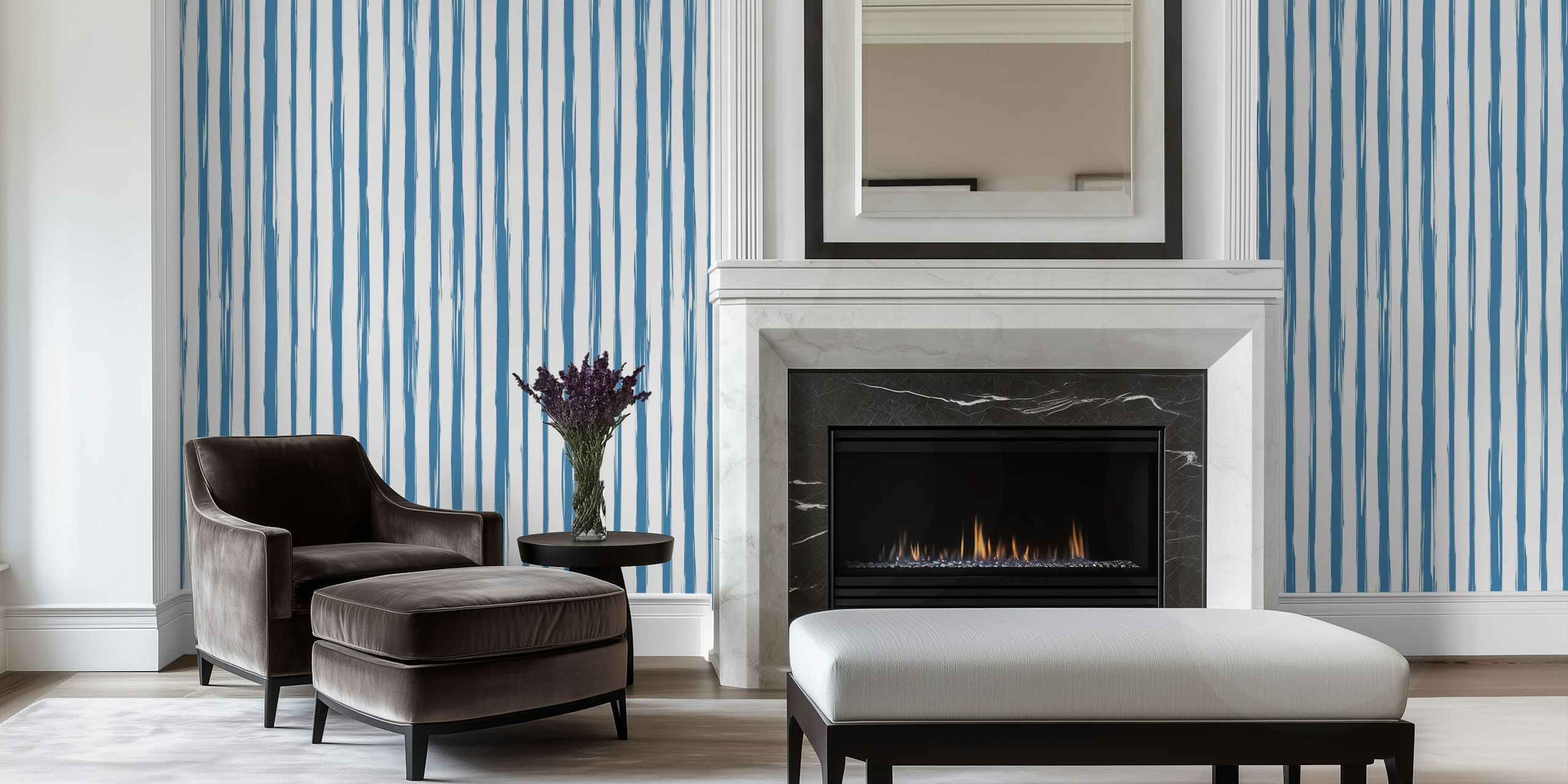 Brushstroke Stripe wallpaper in blue
