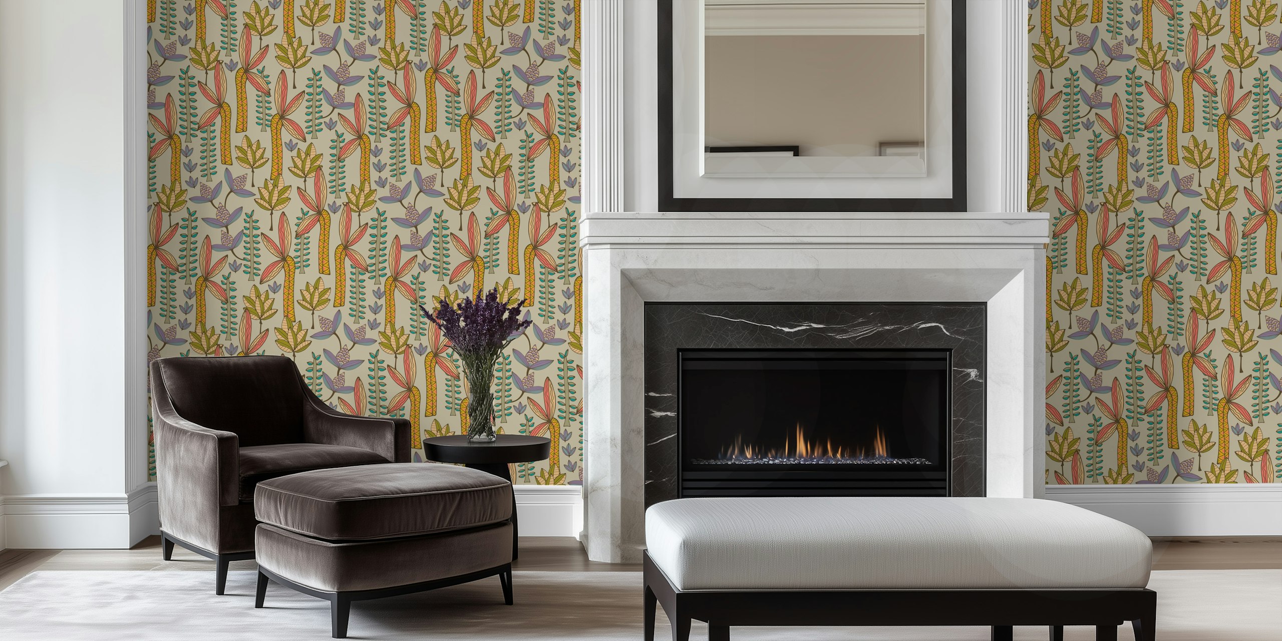 Bohemian Garden floral wallpaper in a room