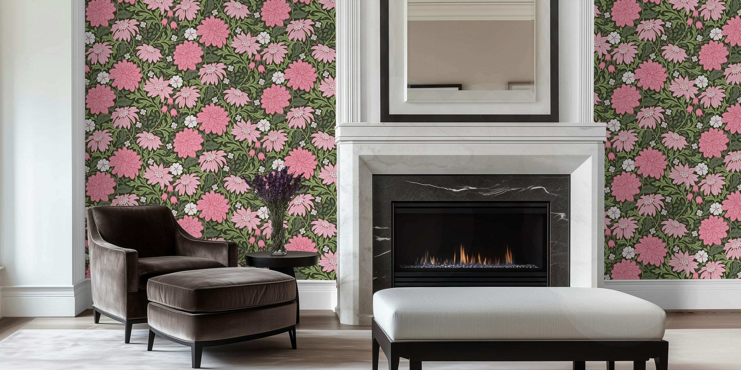 Floral wallpaper in a room setting