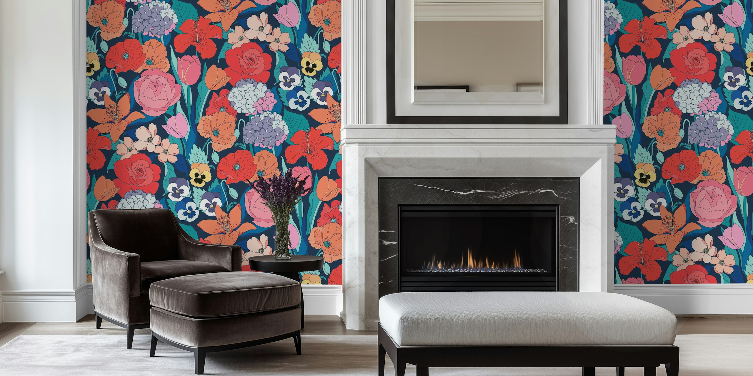 Purposeful Posies wallpaperontwerp in een kamer