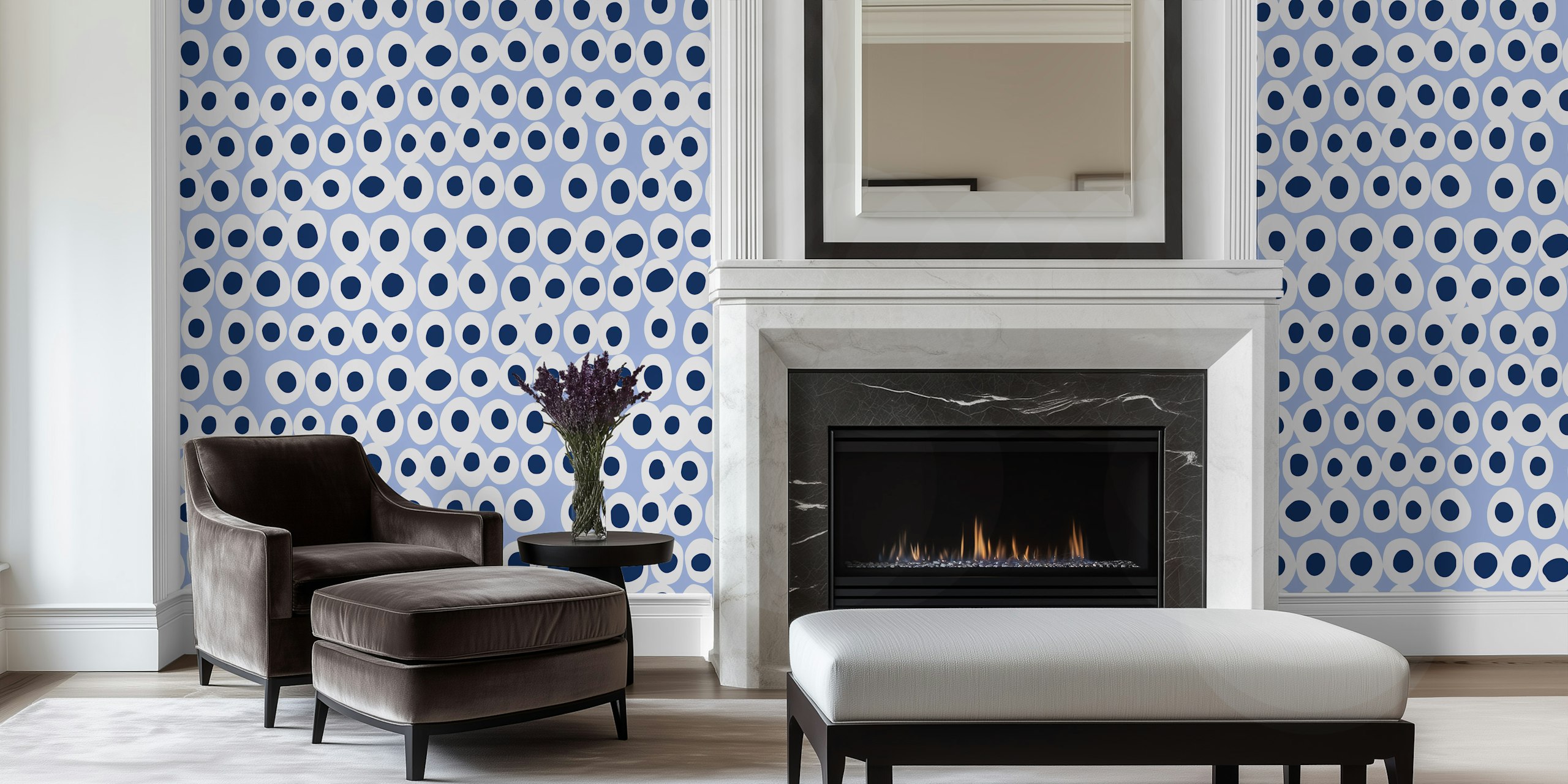 Bold dots blue wallpaper in a room