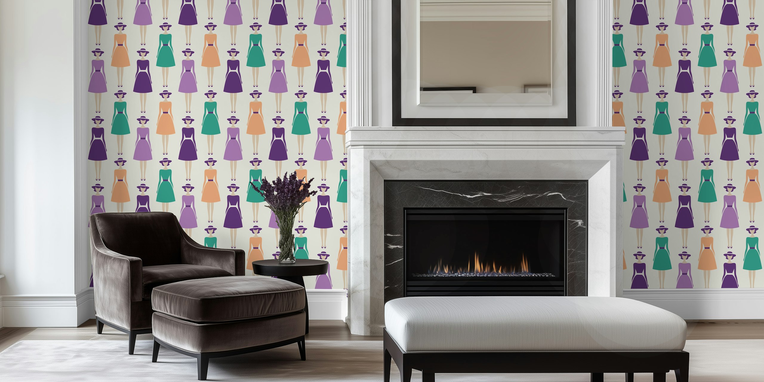 Chic retro fashion wallpaper featuring elegant ladies