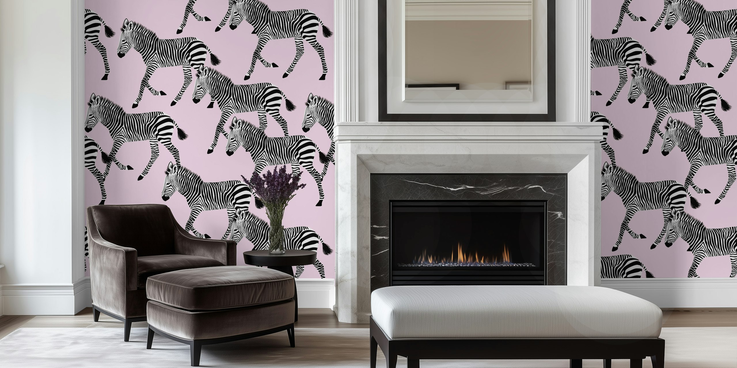 Zebra Walk 8 pink wallpaper in a room