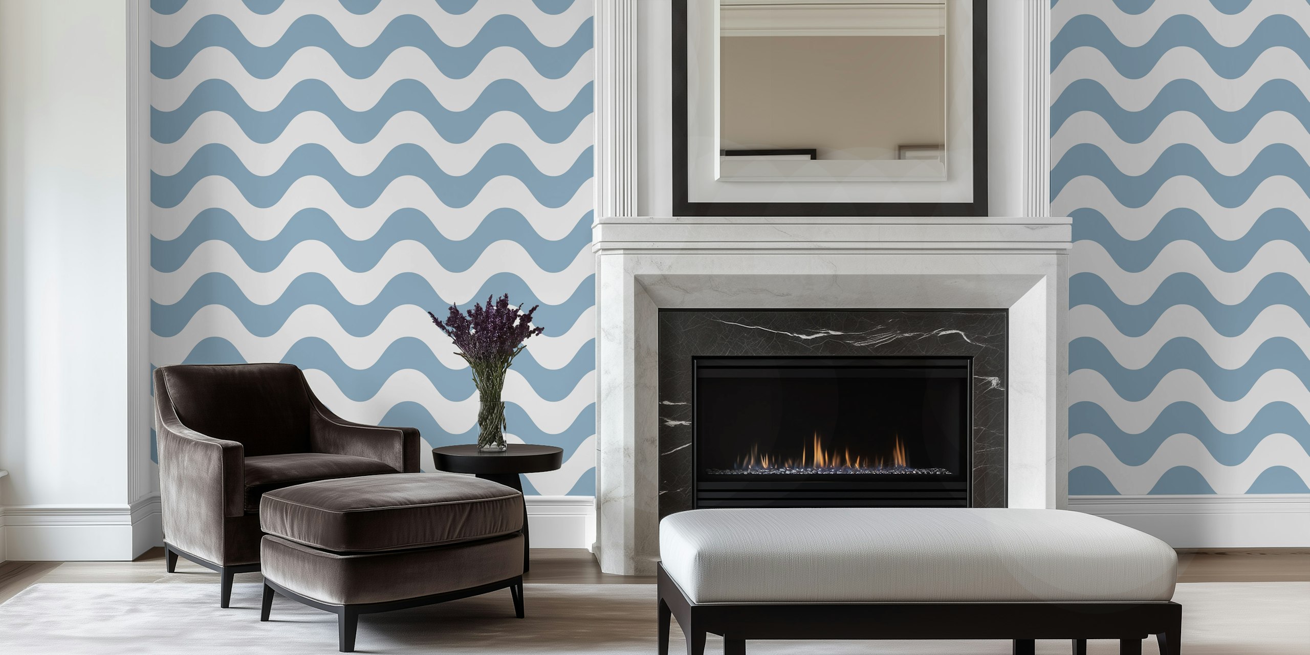 Blue wavy stripes pattern wallpaper