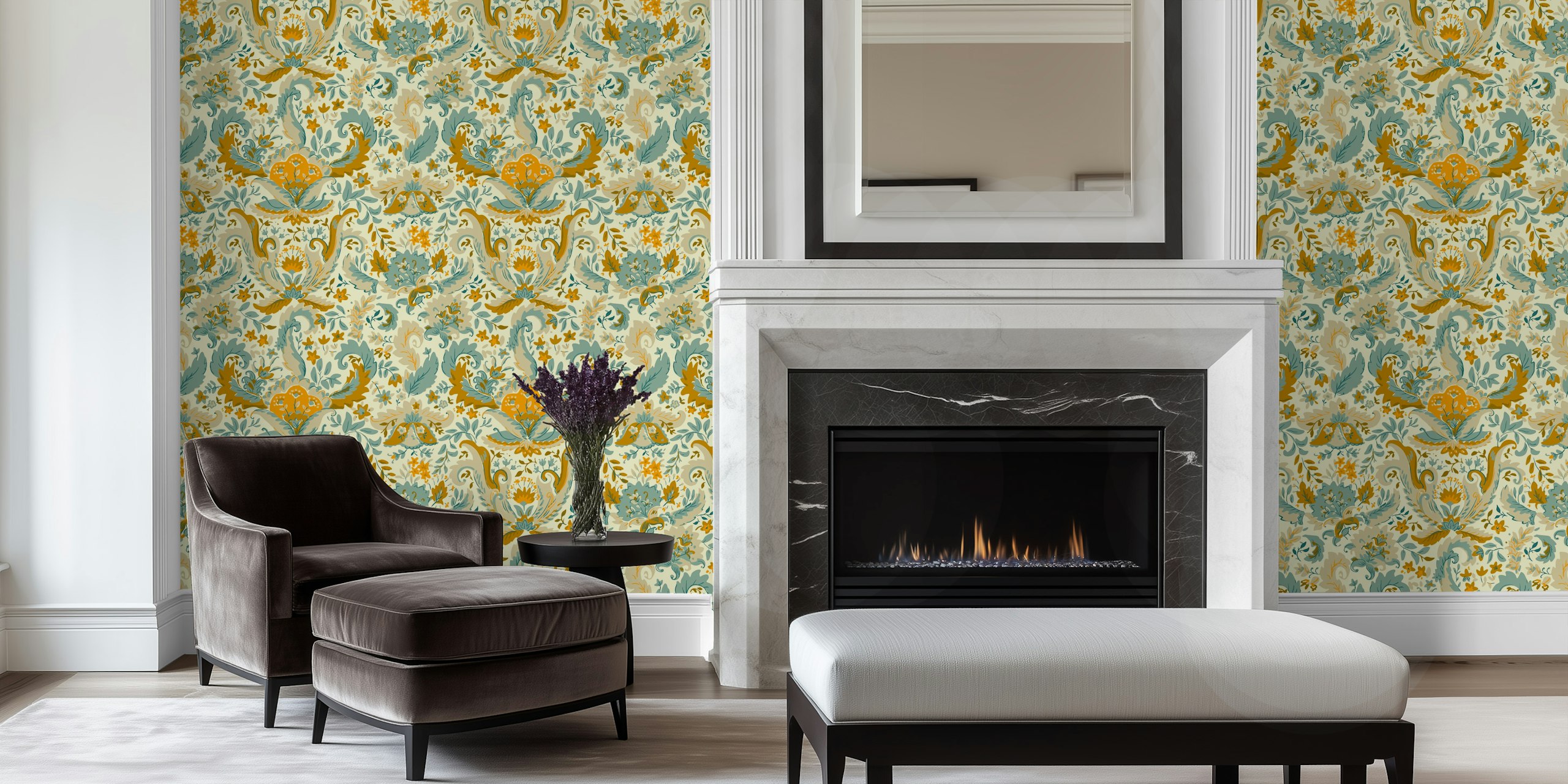 Bohemian Indian foliage wallpaper in a room
