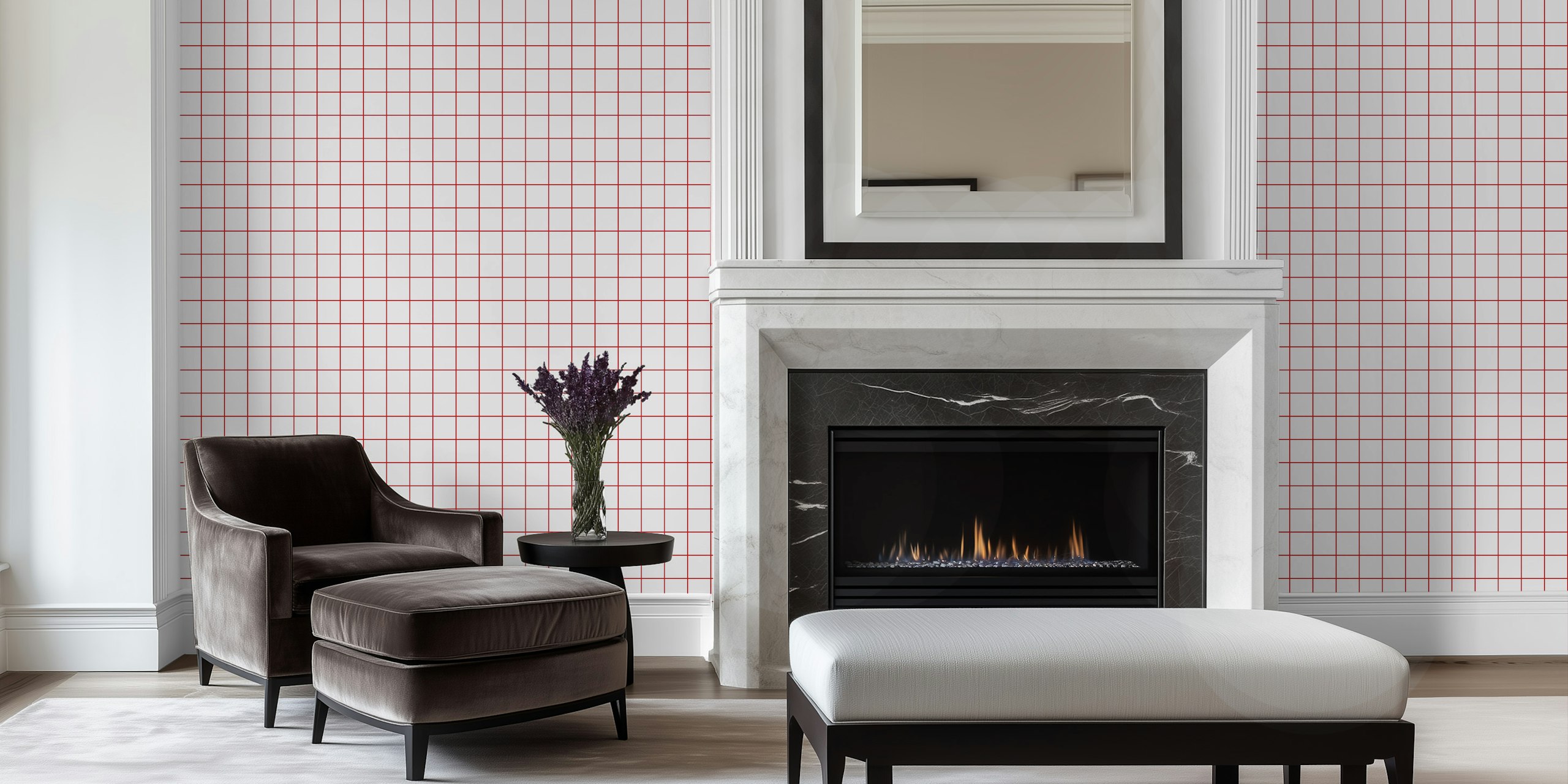 Tapeta Grid Red prikazana u sobi