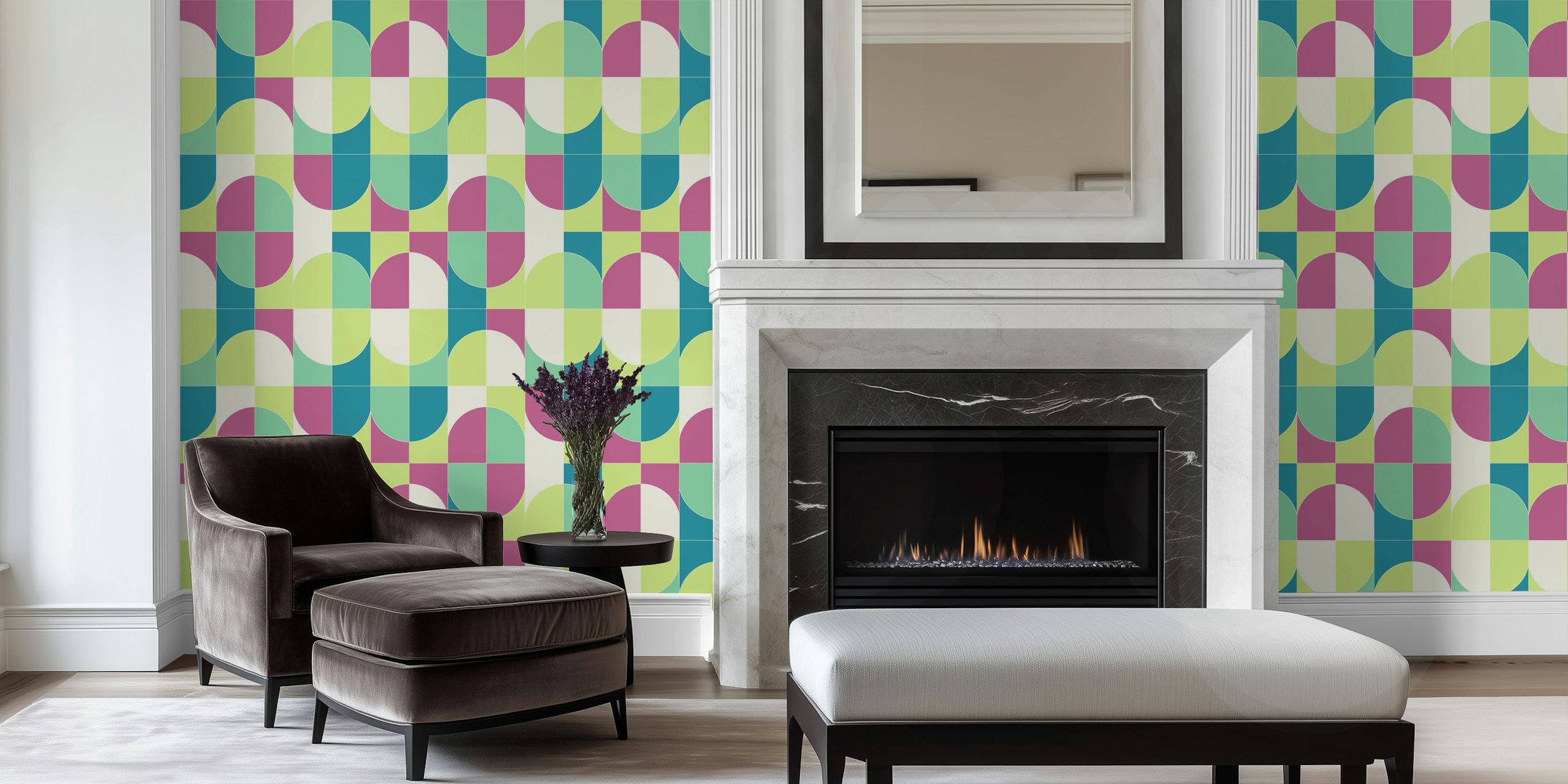 Papel de parede Bold Geo Tiles 04 em um quarto