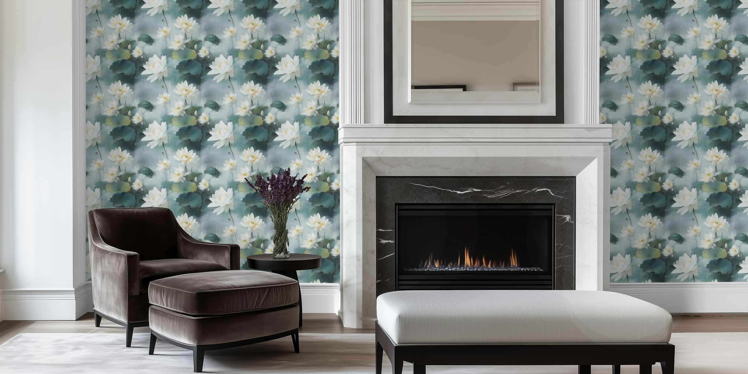 Ethereal Lotus Blossom wallpaper in a room