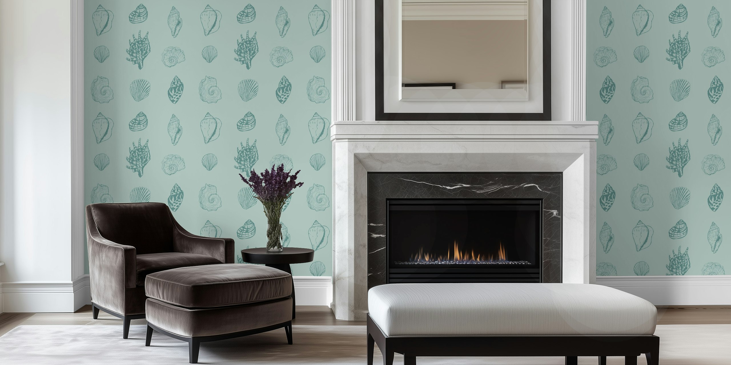 Blue seashells on soft pastel blue background wallpaper