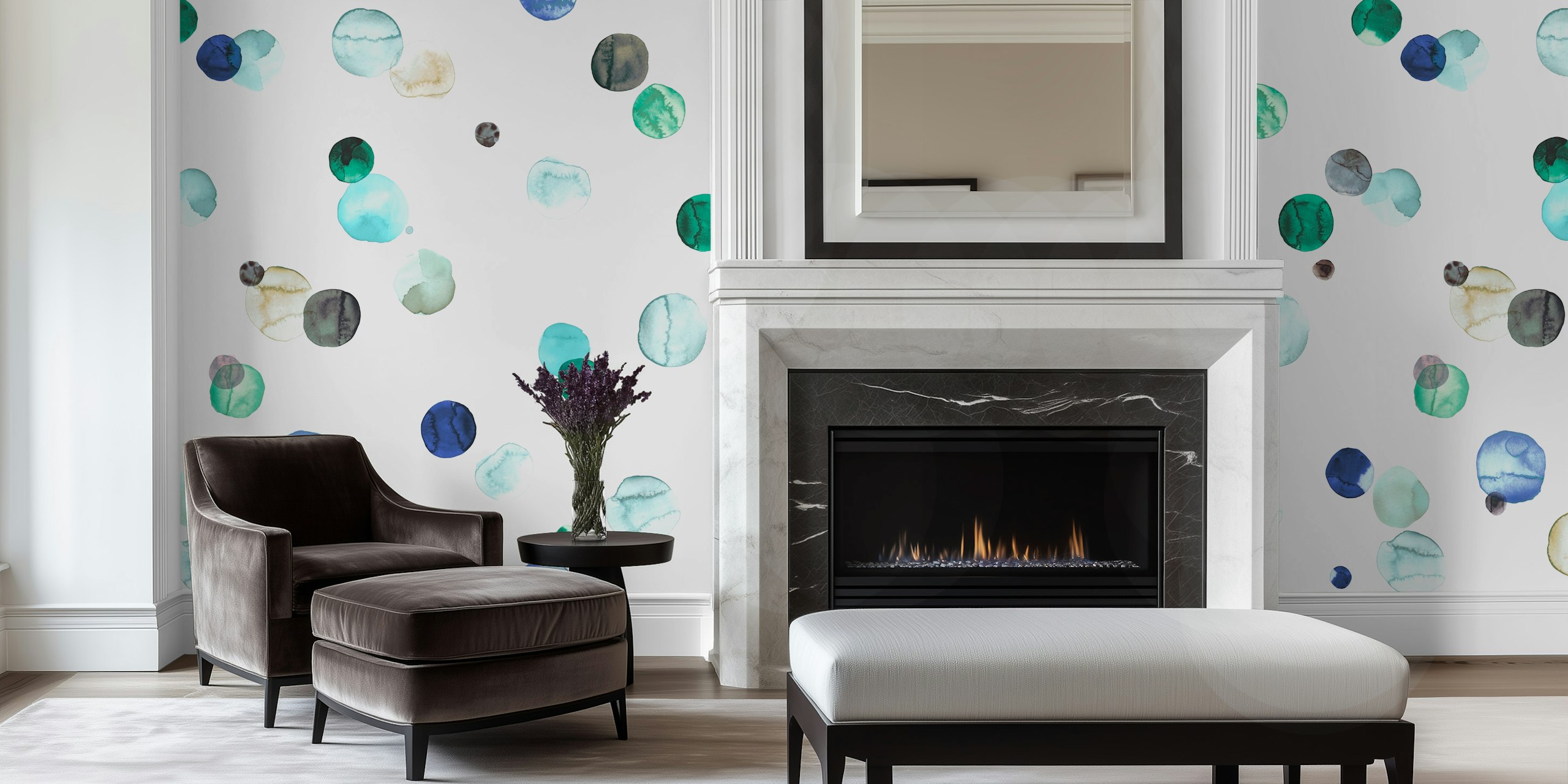 Polka Dots Watercolor Blue wallpaper in a room