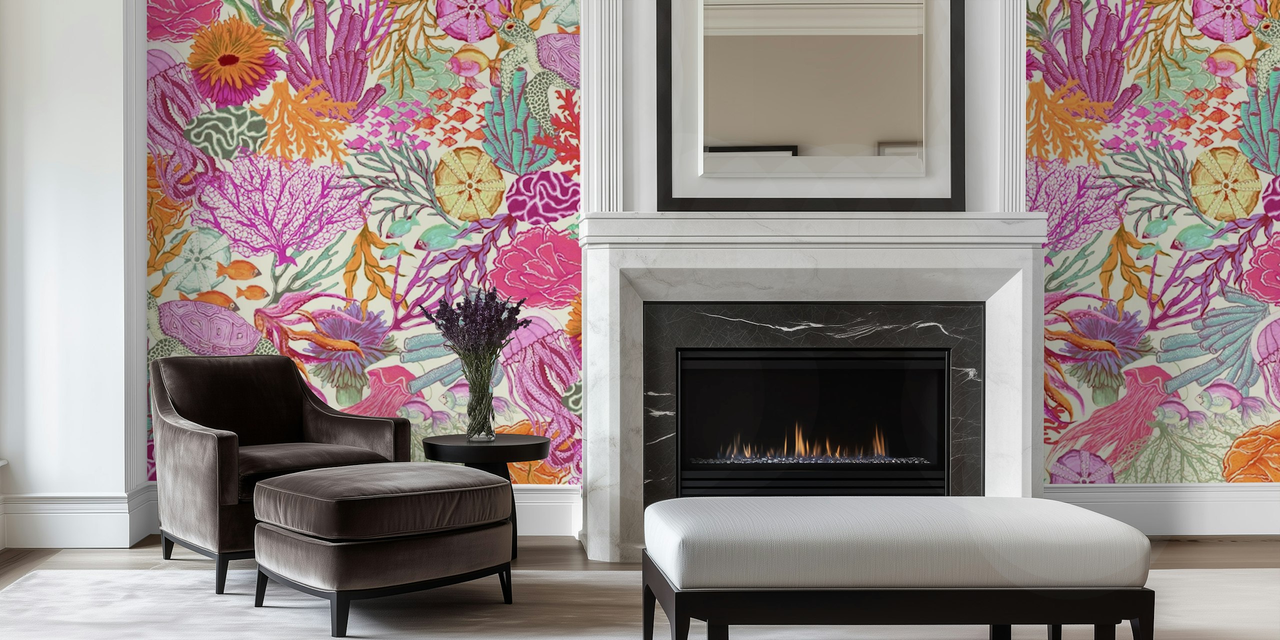 Kolorowa tapeta z życiem morskim do dekoracji wnętrz