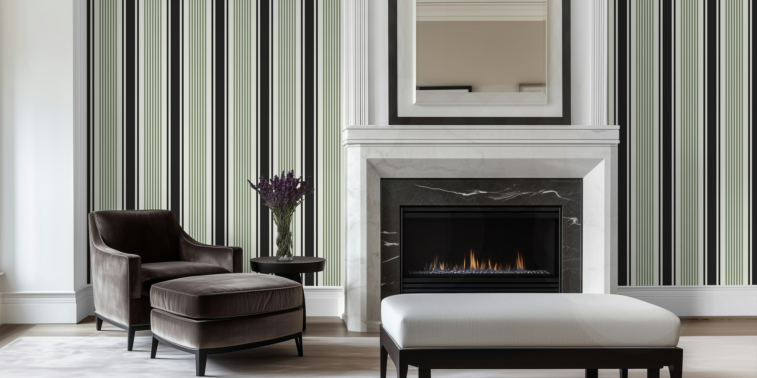 Black and sage vertical stripes wallpaper