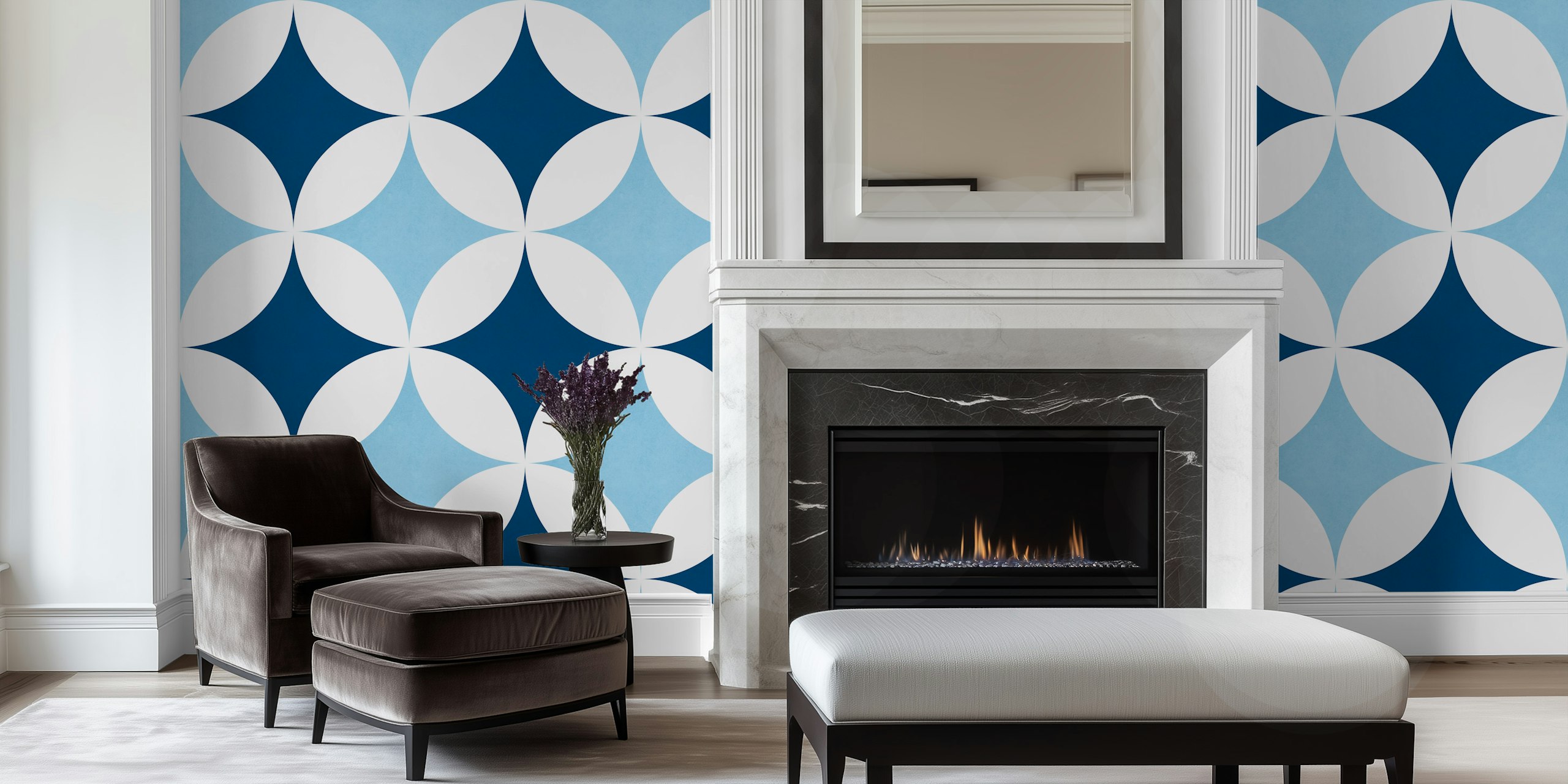 Papier peint Blue geometric pattern dans une pièce