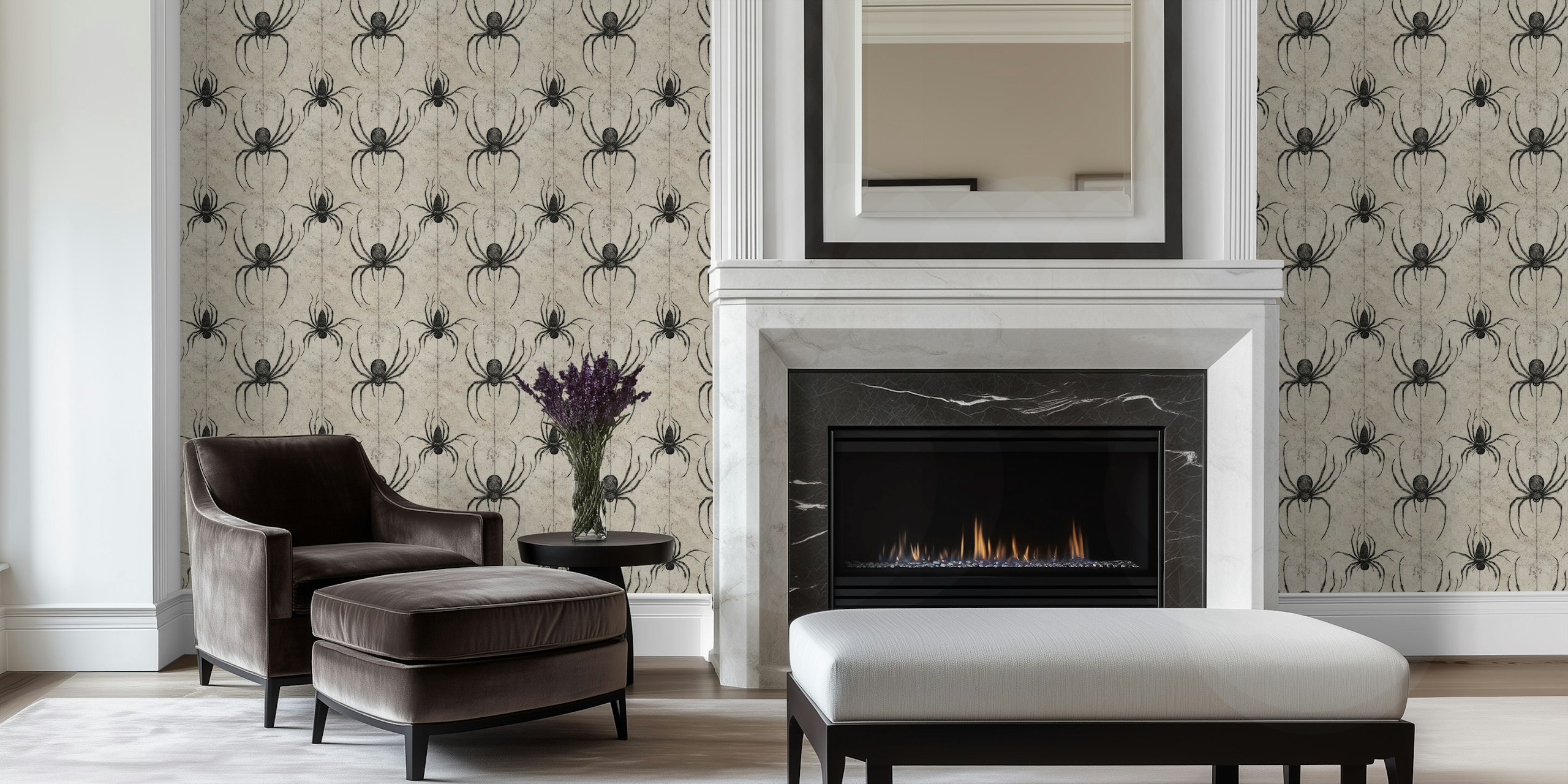Schwarze Spinnen auf grauem Hintergrund Wall Mural