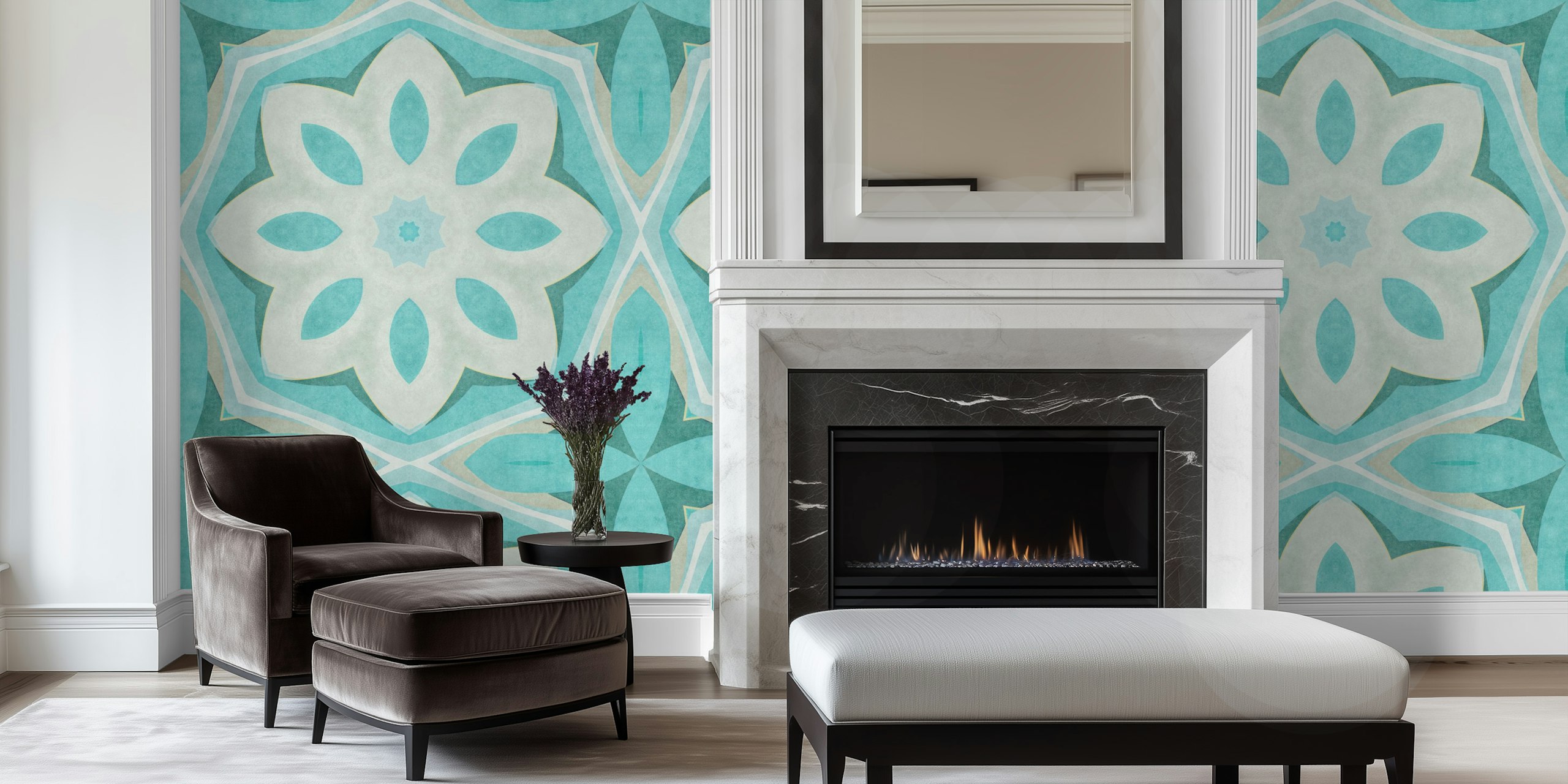 Retro chic tile design in teal and turquoise