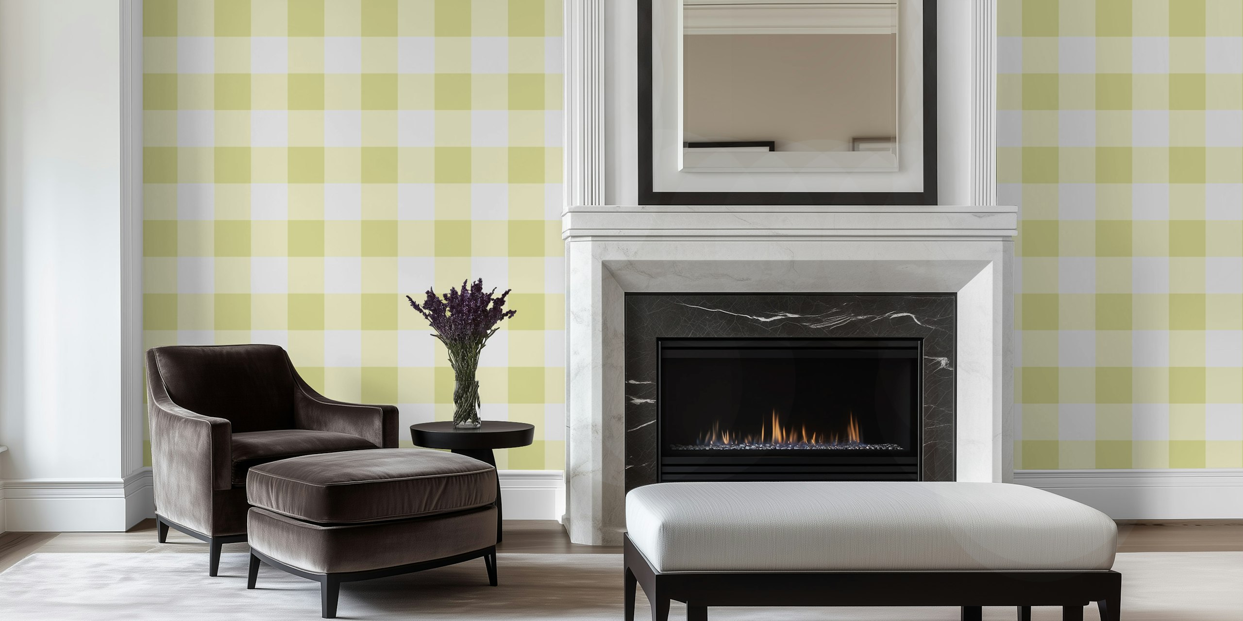 Gingham 1 Pale Goldenrod wallpaper in interior